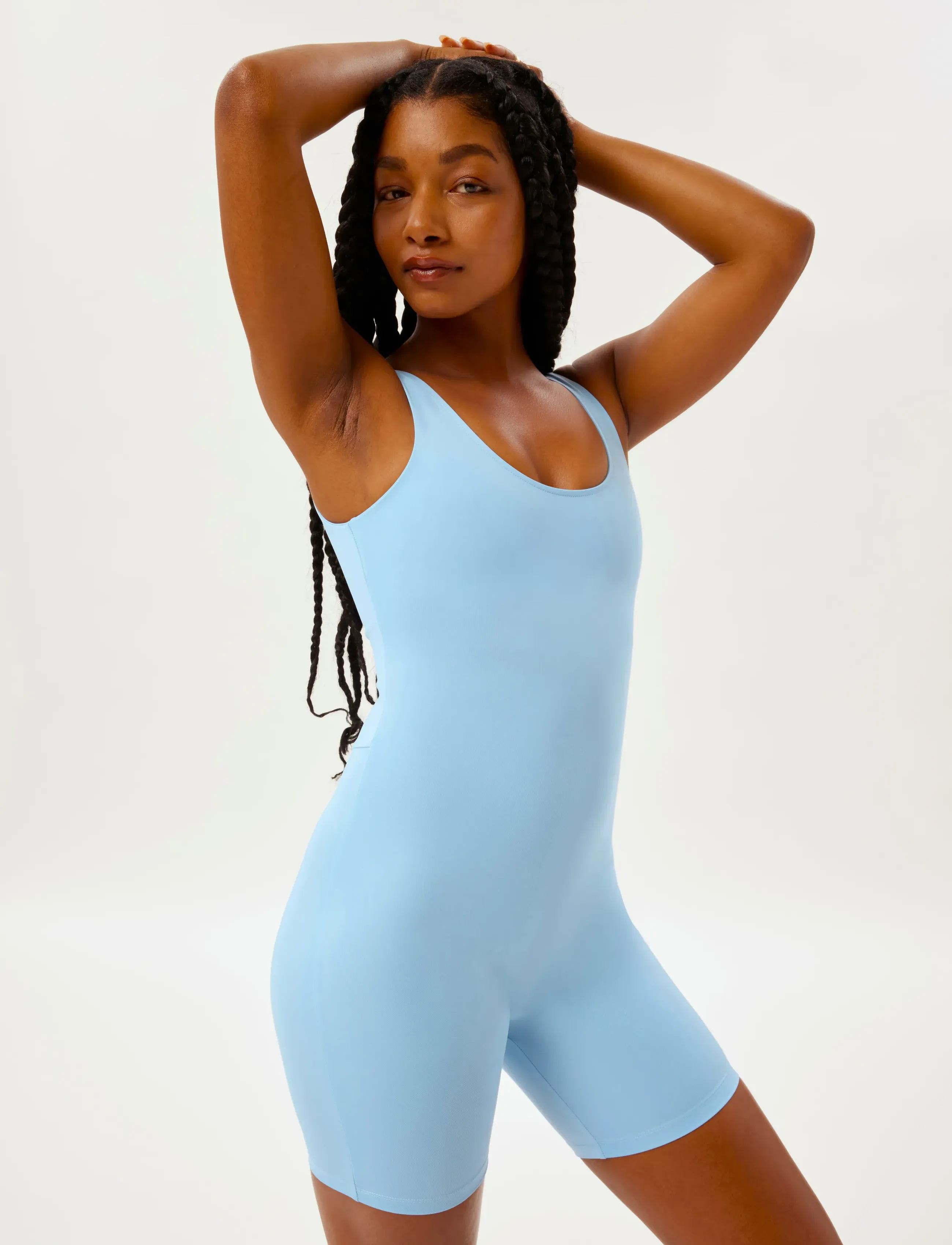 Girlfriend Collective - Bike Unitard, Scoop Neck - sports tops - sky - 4