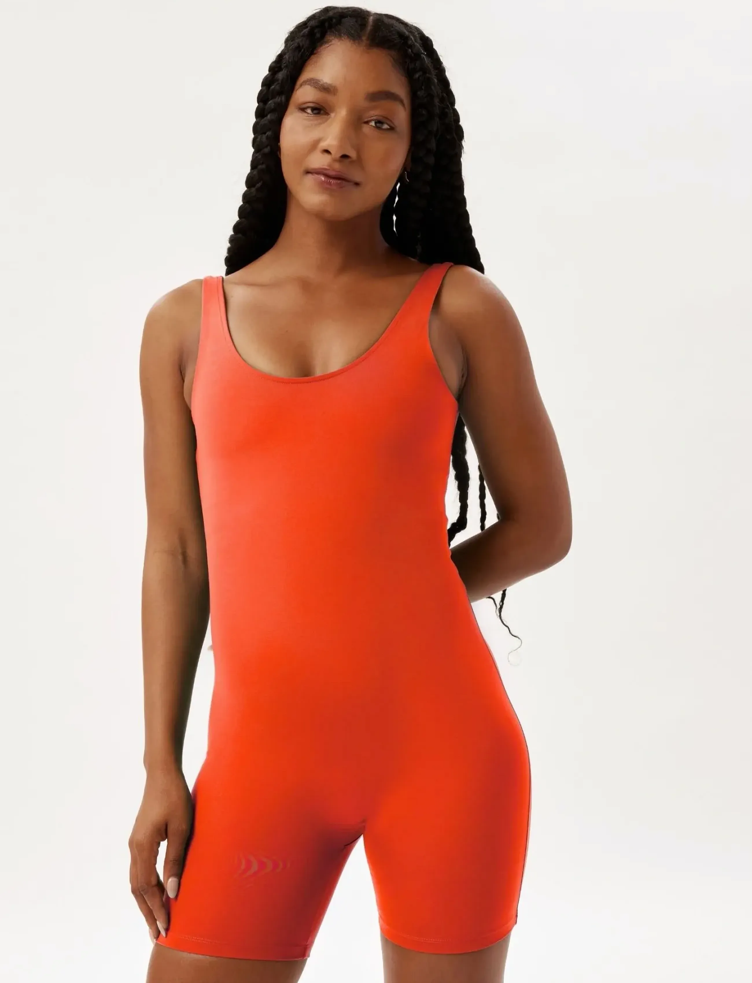 Girlfriend Collective - Bike Unitard, Scoop Neck - sportstoppe - tart - 4