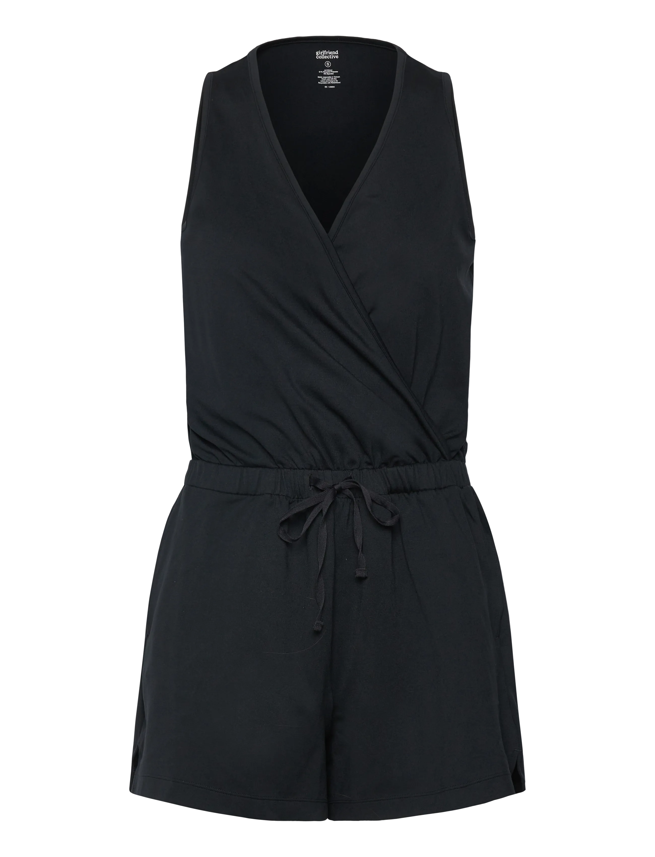GIRLFRIEND COLLECTIVE Reset Wrap Romper, One Piece Schwarz - L - Damen