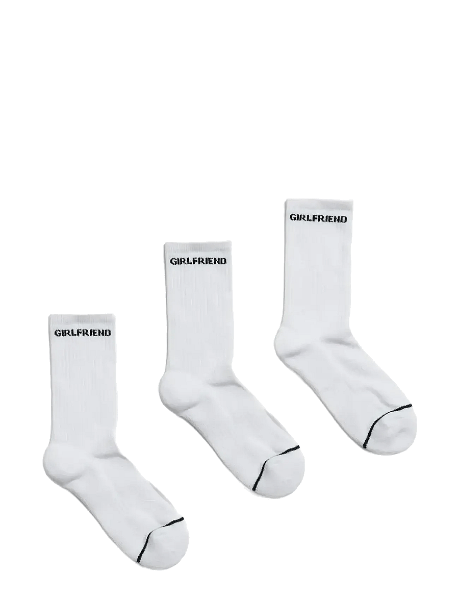 Girlfriend Collective - 3-Pack Girlfriend Crew Sock - undertøj og sokker - bright white w black logo - 1