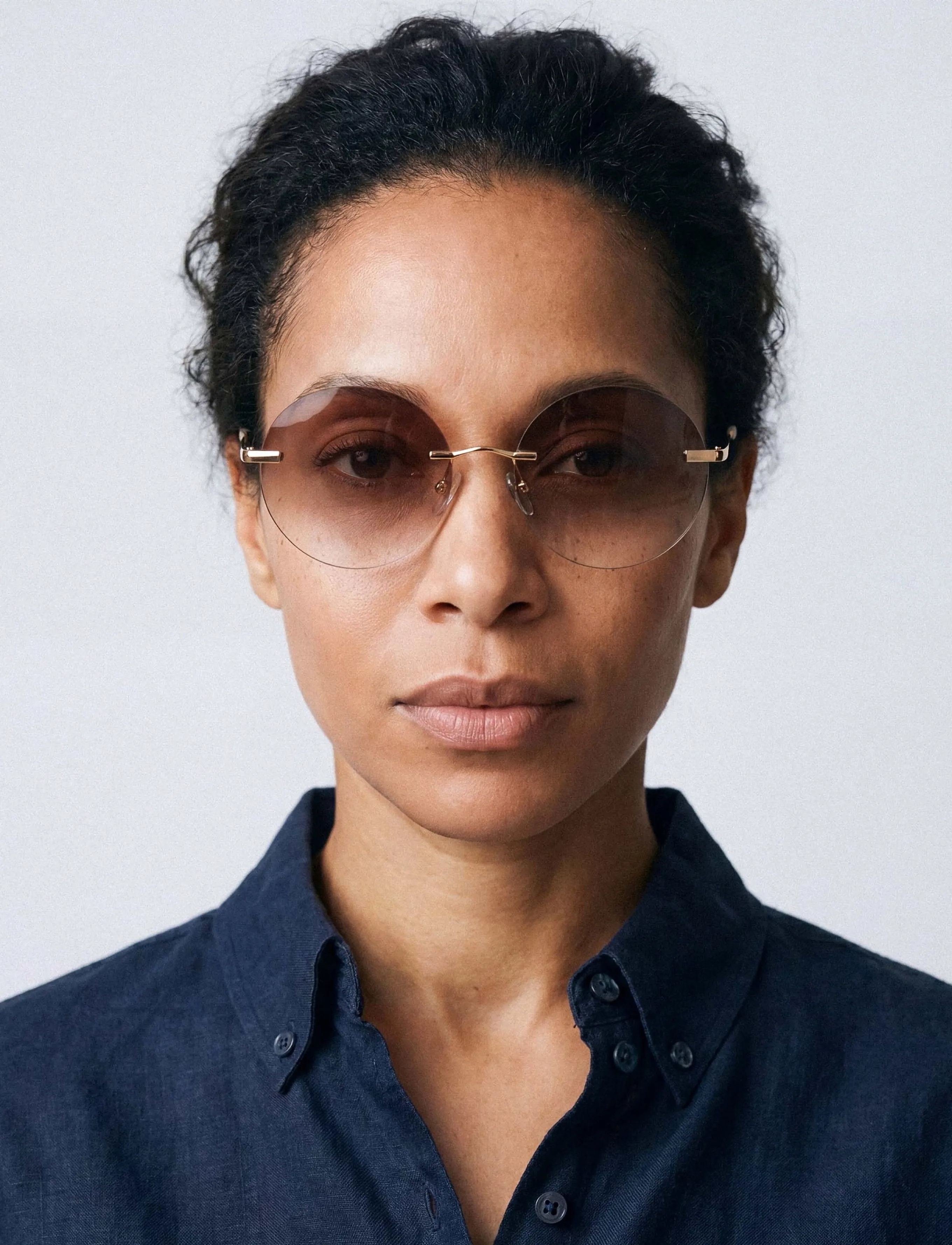 GLAS Eyewear Grace Gold Rimless Tinted, 1.0, Gold, Solbriller > Solbriller Med Rundt Stel, Dame