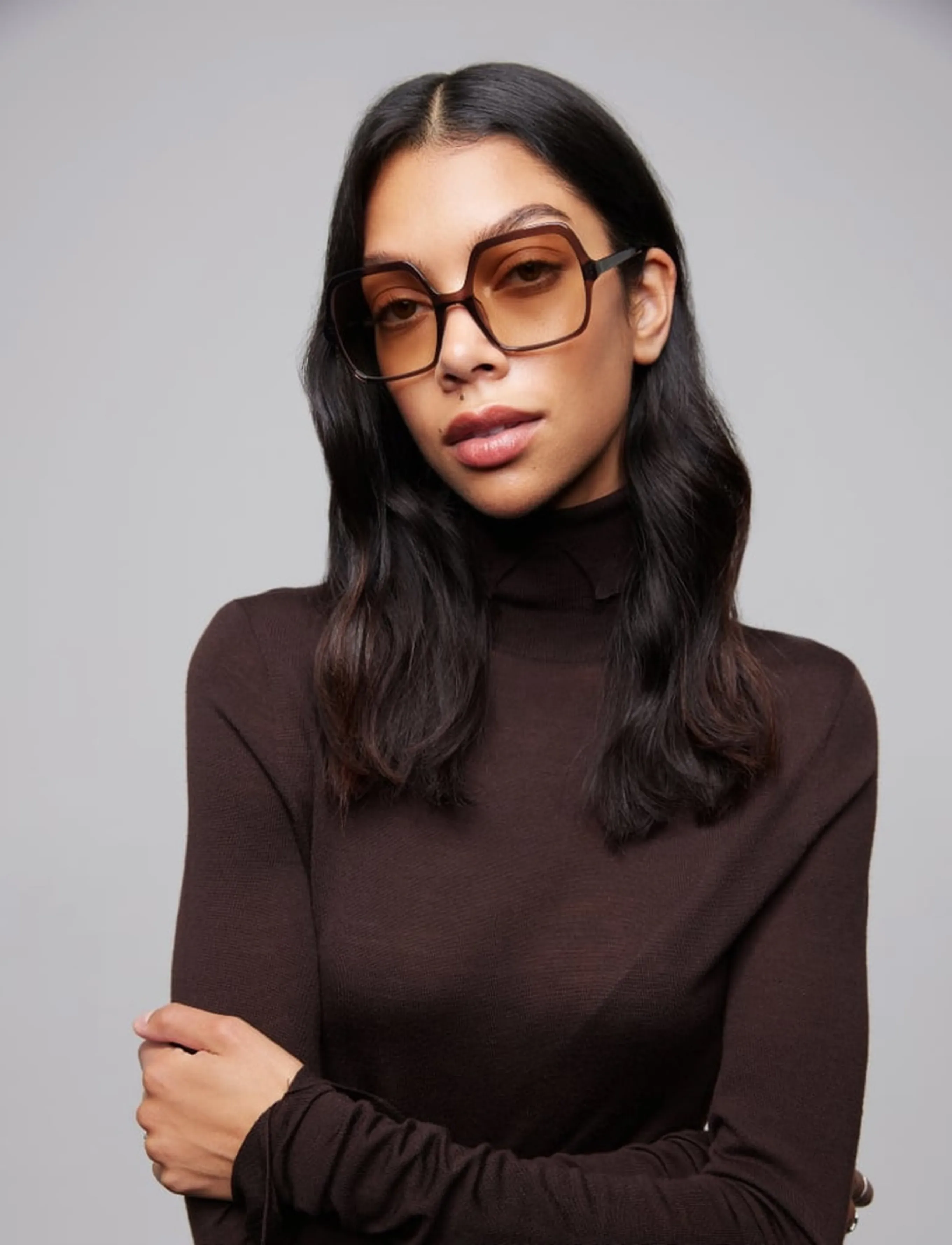 GLAS Eyewear Natalie Dark Brown Tinted, 2.5, Sunglasses, Braun - Square Frame Frauen