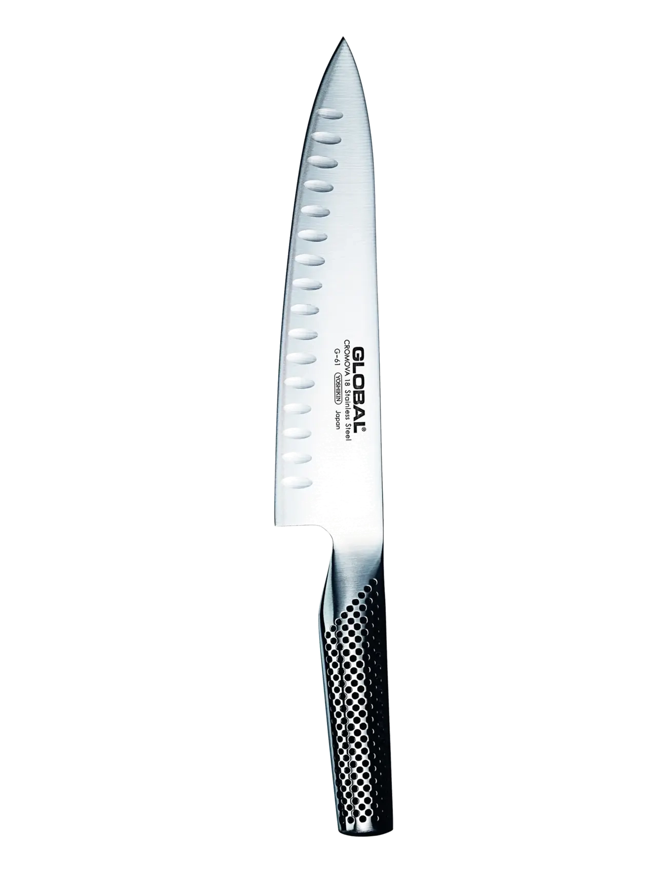 GLOBAL Chef's knife fluted 20 cm - Kööginoad ja nugade aksessuaarid - STAINELESS STEEL / silver