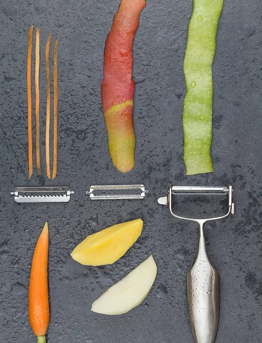 GLOBAL - 3 way peeler, 18-10 S/S (Plain, Serrated, Julienne) - koorimisnoad - staineless steel - 2