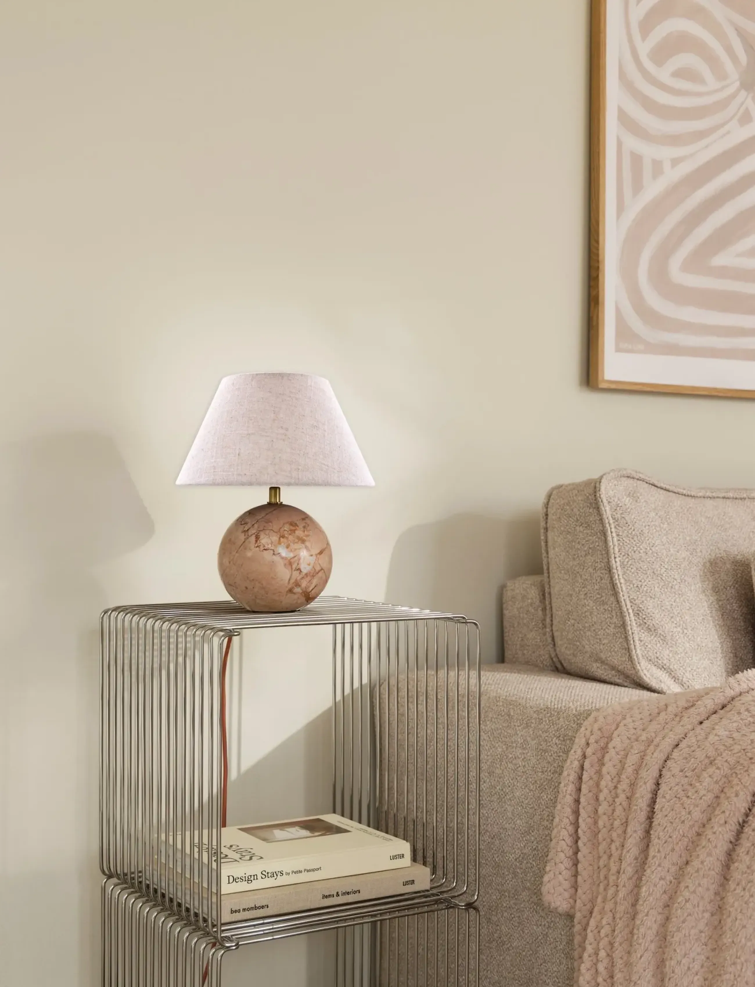 Globen Lighting Table Lamp Castello 24 Dusty Pink Marble/Beige, 24X24X28 cm, Pink, Lamper > Bordlamper, Unisex