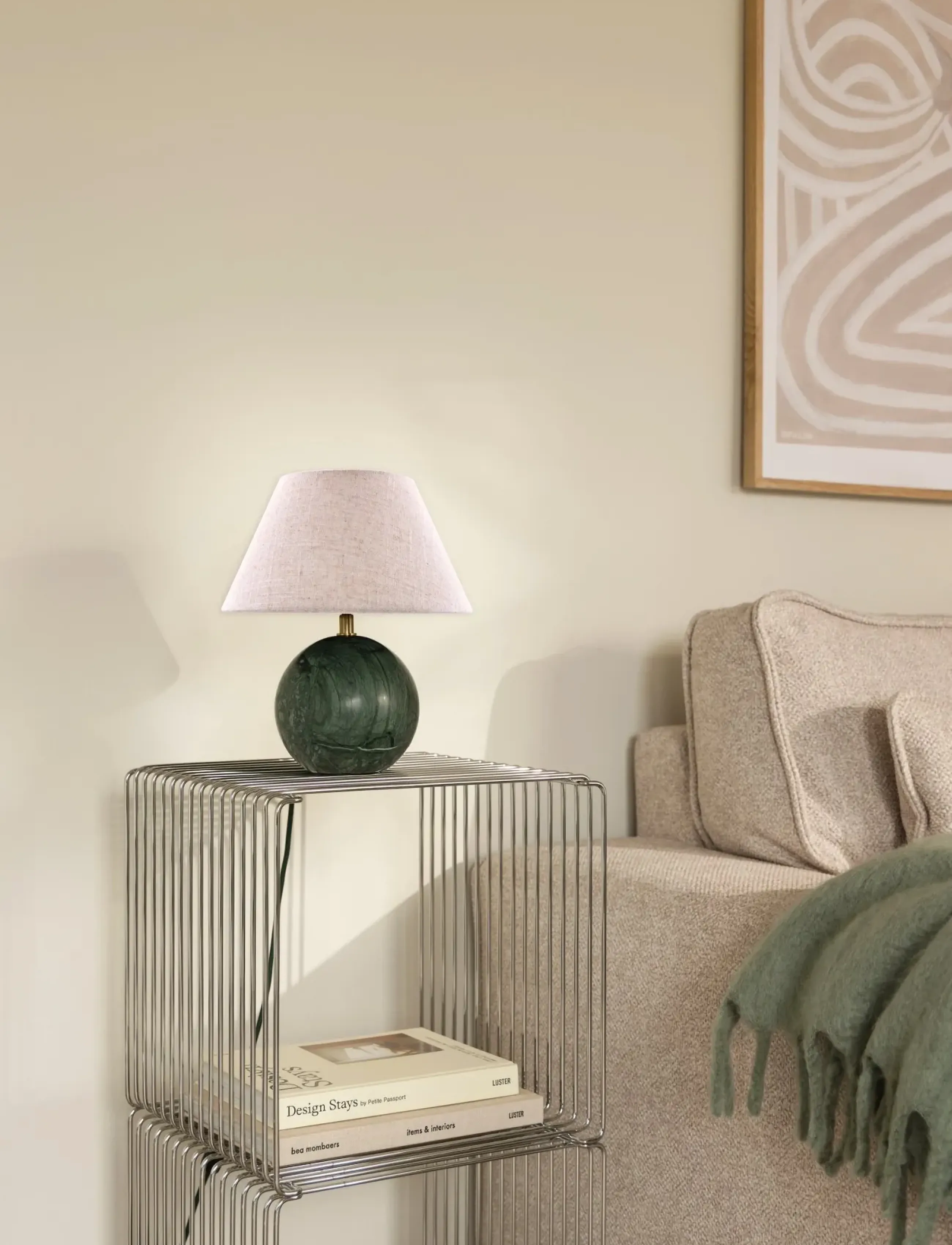 Globen Lighting Table Lamp Castello 24 Dark Green Marble/Beige, 24X24X28 cm, Green, Lamper > Bordlamper, Unisex