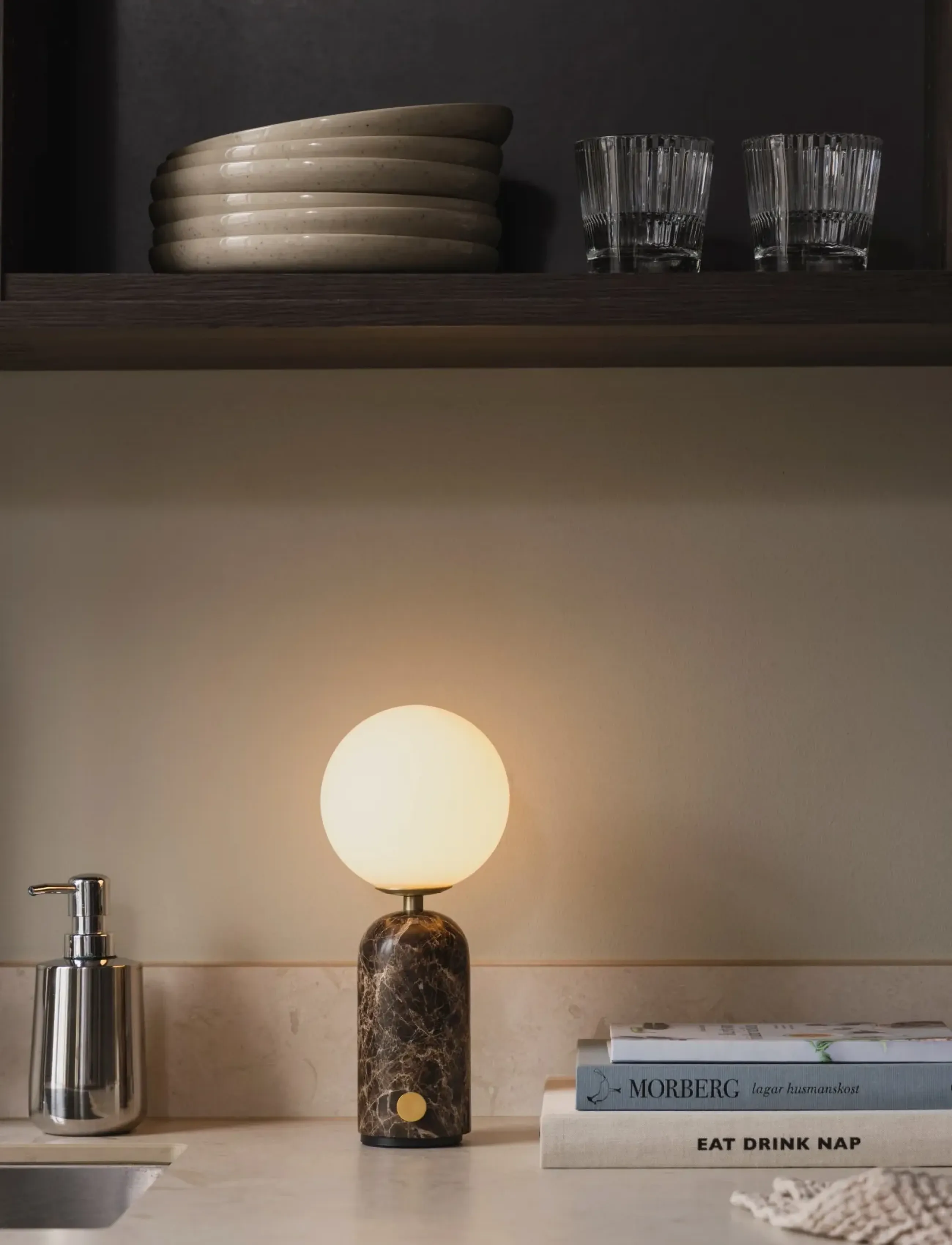 Globen Lighting Portable Table Lamp Torrano Brown Marble, 12X12X28 cm, Brown, Lamper > Bordlamper, Unisex