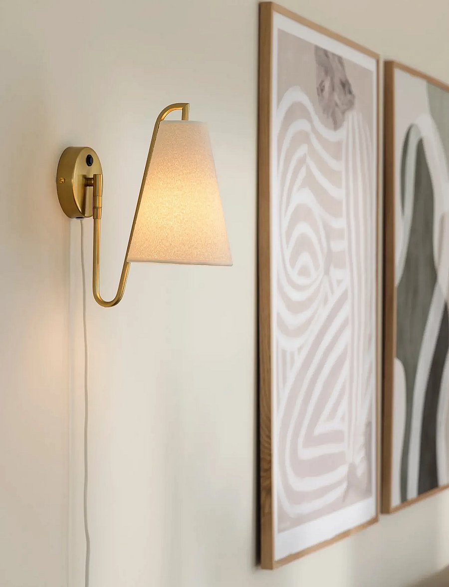 Globen Lighting - Wall lamp Lou White bouclé/brushed brass - wandleuchten - white bouclÉ/brushed bras - 0