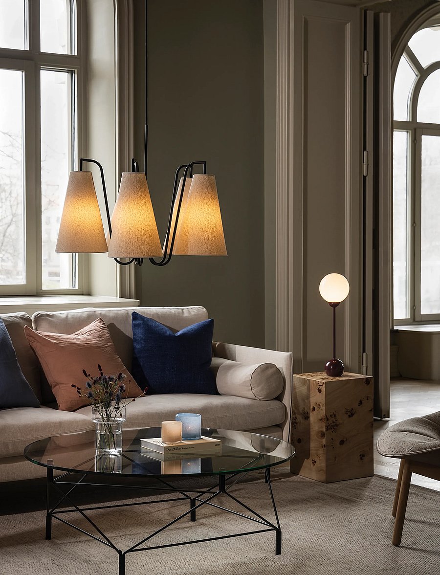 Globen Lighting - Pendant Lou 5 White bouclé/black - pendellampen - white /black - 2