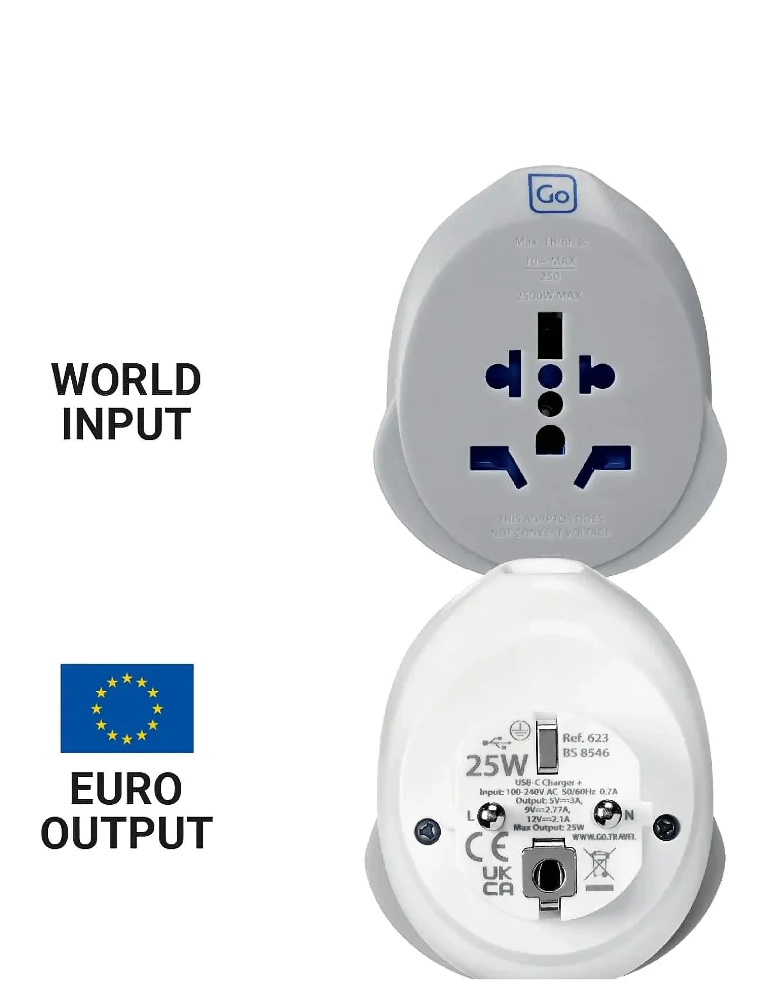 Go Travel - World - EU USB-C Adaptor + (25W) - tehnikatarvikud - white - 1