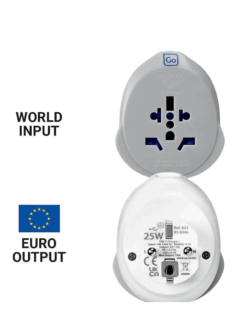 Go Travel - World - EU USB-C Adaptor + (25W) - technische & hilfreiche accessoires - white - 1