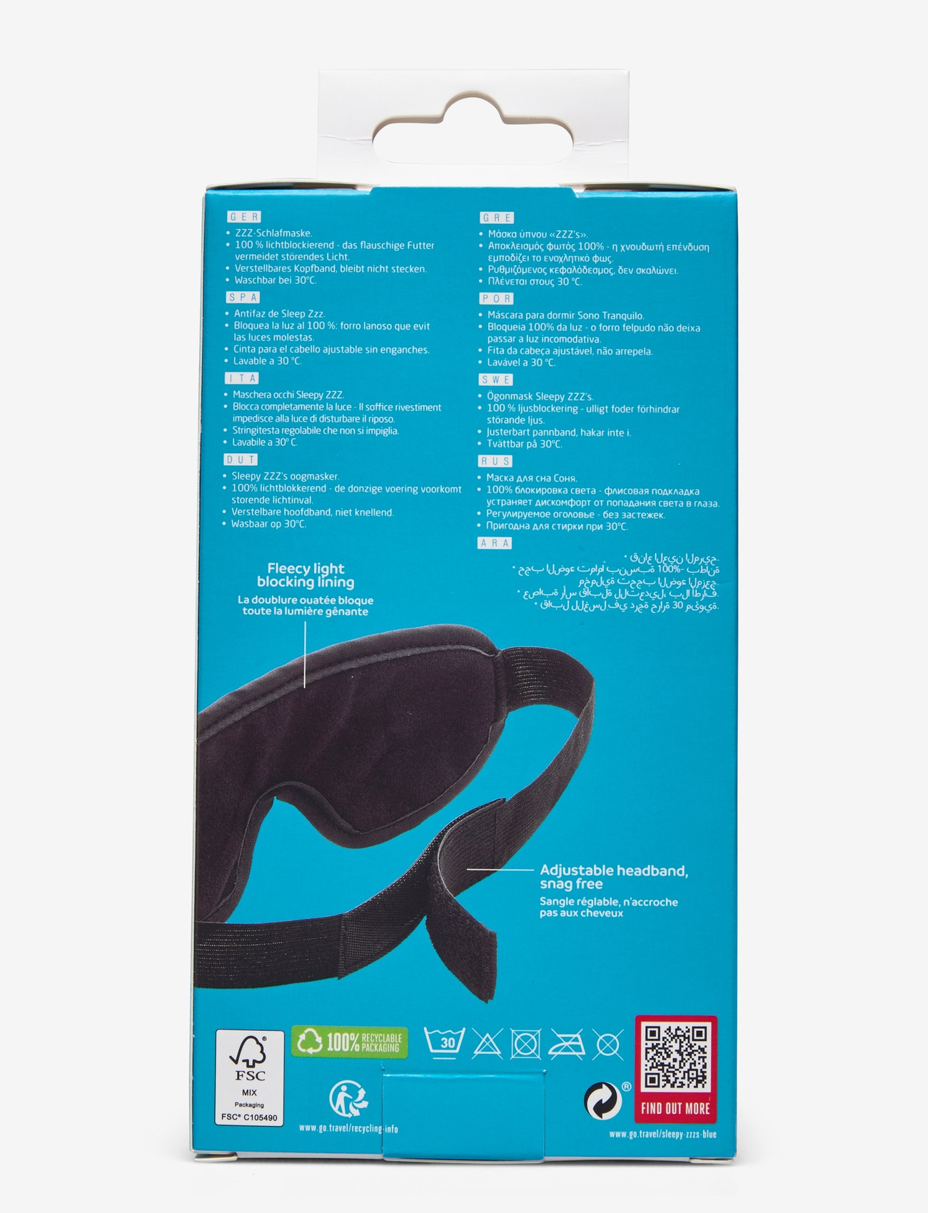 Go Travel - Sleepy ZZZs - sovmasker - grey w. blue - 1