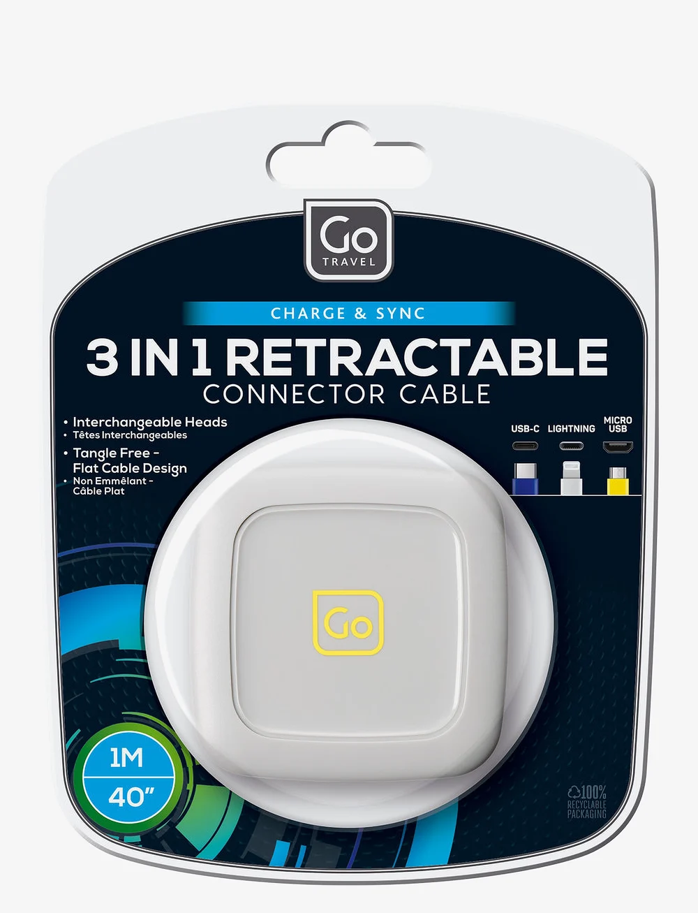 Go Travel - 3 in 1 Retractable Connector Cable (1M) - shop efter anledning - white - 4
