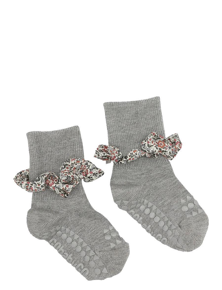 GoBabyGo - Non-slip socks - Bamboo / Liberty - anti-rutsch socken - grey melange / katie and millie orange - 0