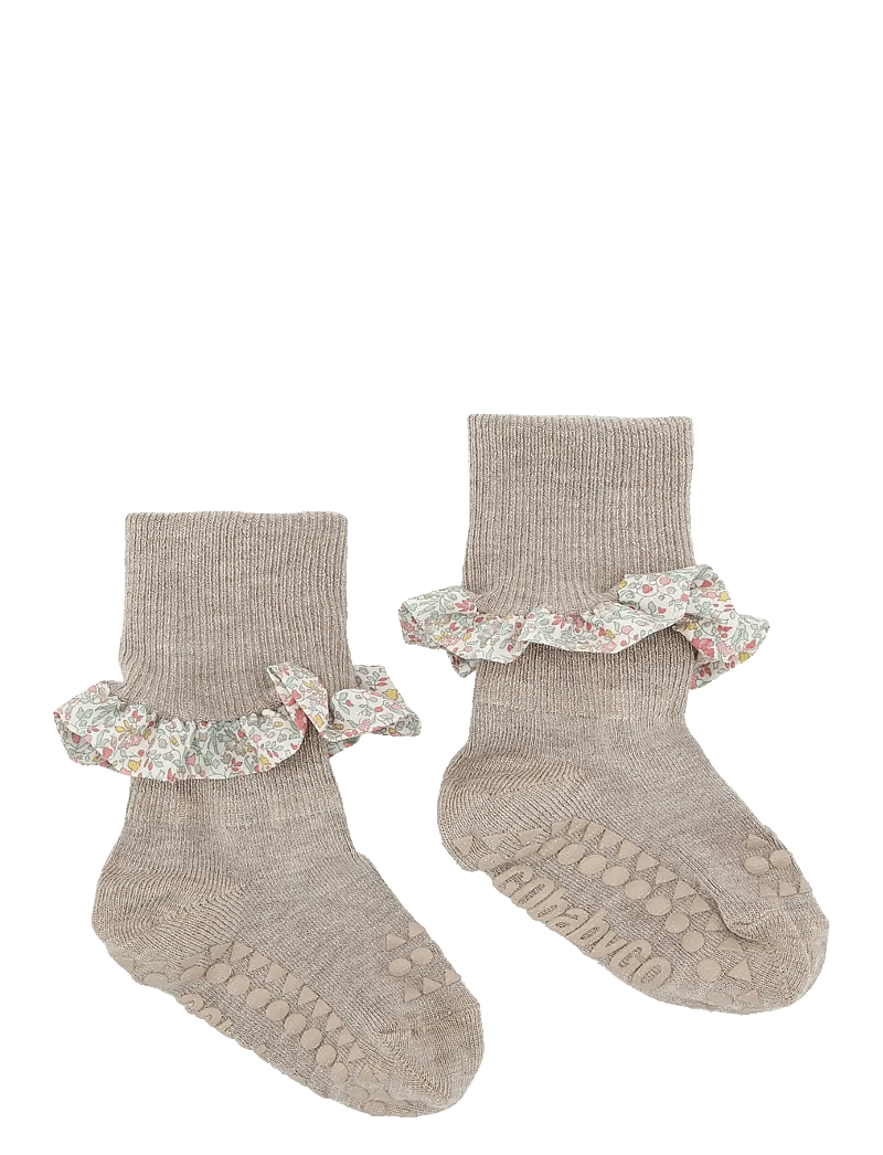 GoBabyGo - Non-slip socks - Bamboo / Liberty - anti-rutsch socken - sand / katie and millie yellow - 0