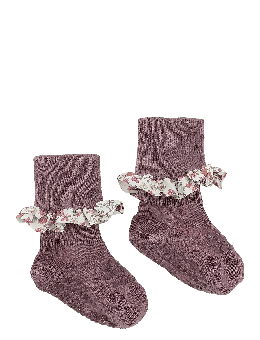 GoBabyGo - Non-slip socks - Bamboo / Liberty - anti-rutsch socken - misty plum / donna leigh - 0