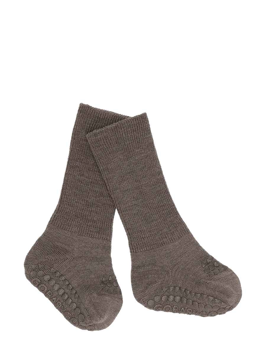 GoBabyGo - Non-Slip socks - merino wool - anti-rutsch socken - brown melange - 1