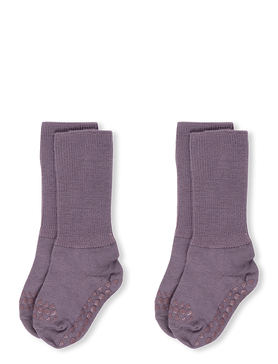 GoBabyGo - Non-Slip socks - merino wool - skridsikre sokker - dark purple dove - 0