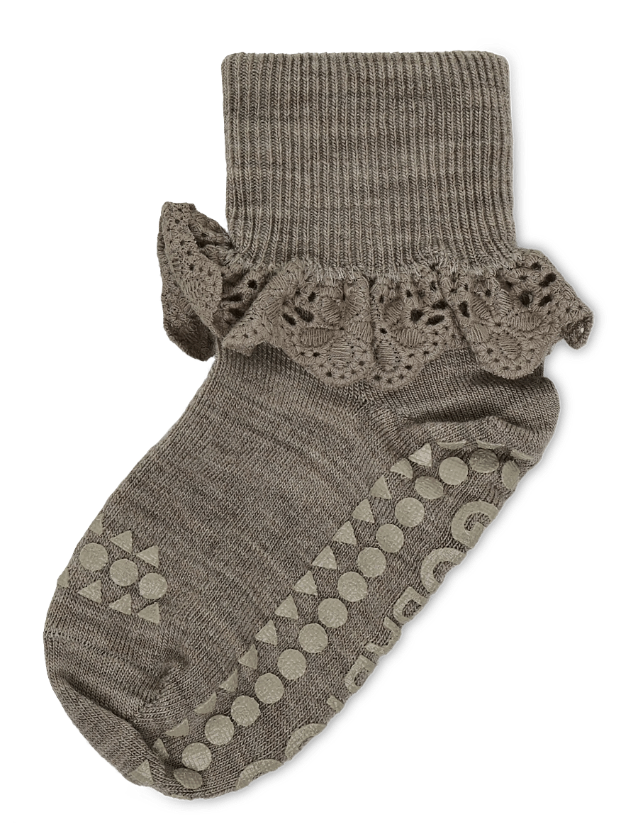 GoBabyGo - Non-Slip - merino wool lace - skridsikre sokker - light brown melange - 0