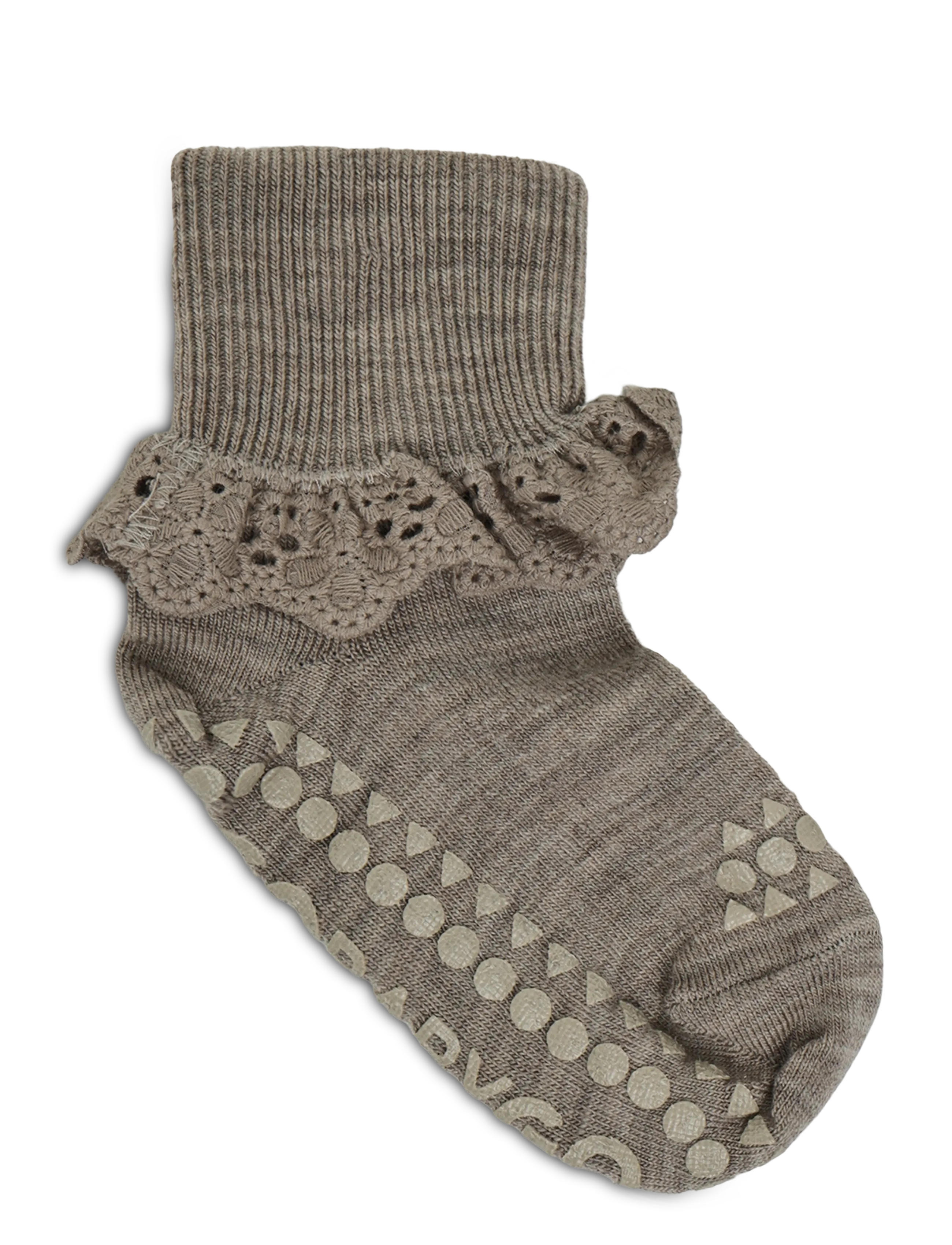 GoBabyGo - Non-Slip - merino wool lace - skridsikre sokker - light brown melange - 1