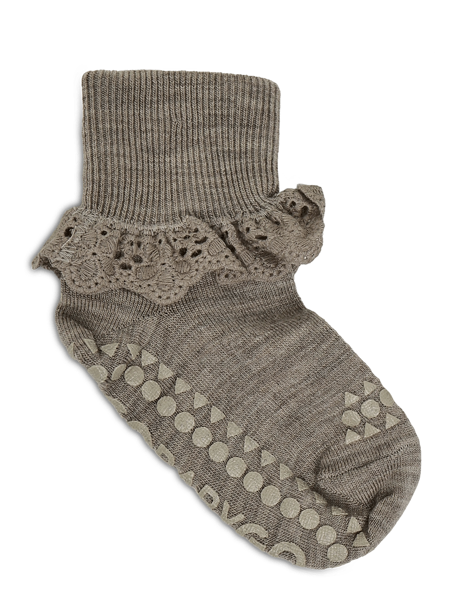 GoBabyGo - Non-Slip - merino wool lace - skridsikre sokker - light brown melange - 1