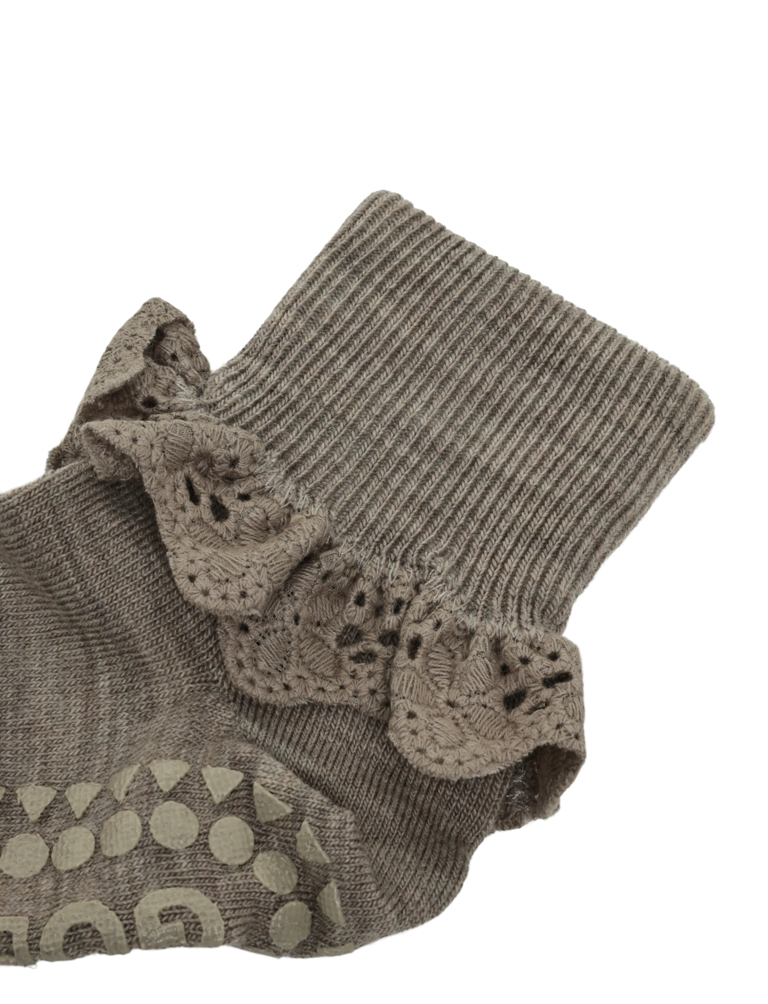 GoBabyGo - Non-Slip - merino wool lace - skridsikre sokker - light brown melange - 2