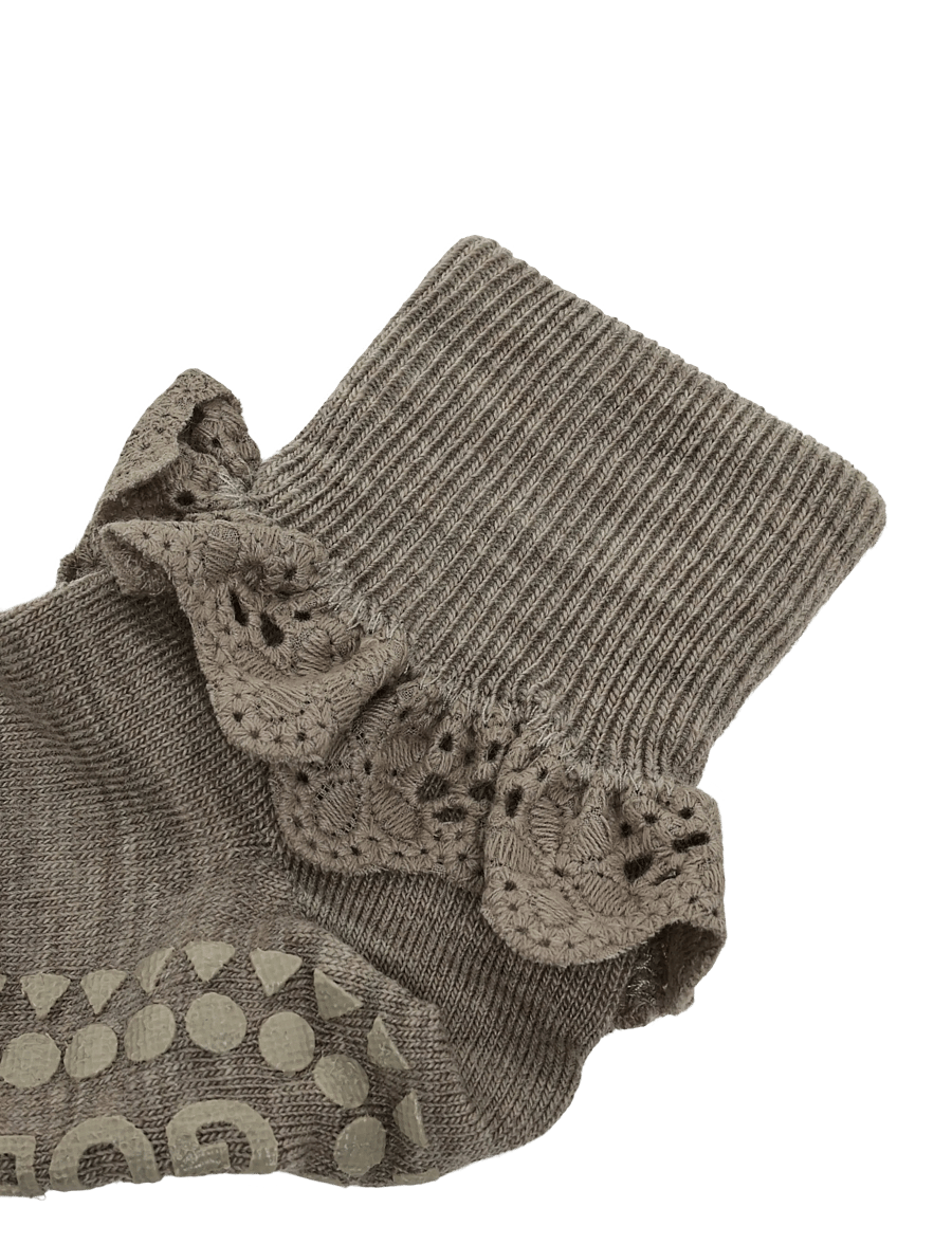 GoBabyGo - Non-Slip - merino wool lace - skridsikre sokker - light brown melange - 2