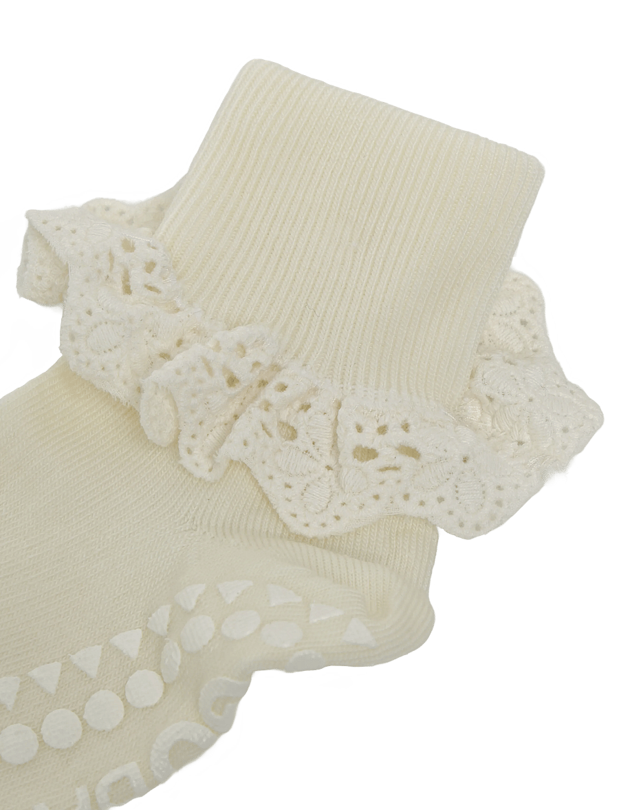GoBabyGo - Non-Slip - merino wool lace - anti-rutsch socken - snow white - 2