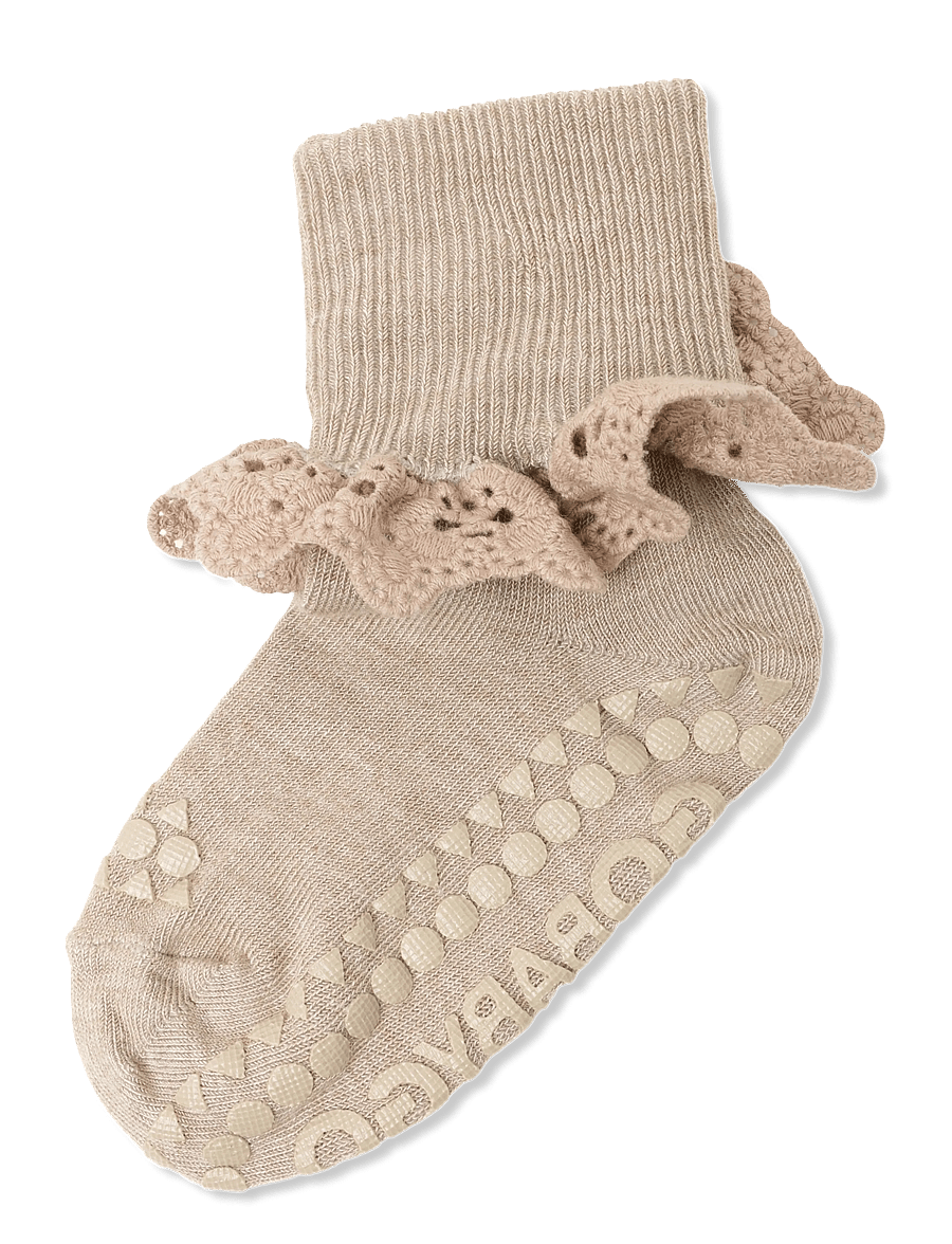 GoBabyGo - Non-Slip - viscose-bamboo lace - skridsikre sokker - light brown melange - 0