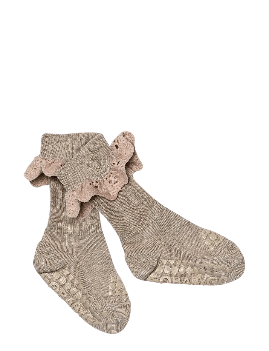 GoBabyGo - Non-Slip - viscose-bamboo lace - libisemisvastased sokid - light brown melange - 0
