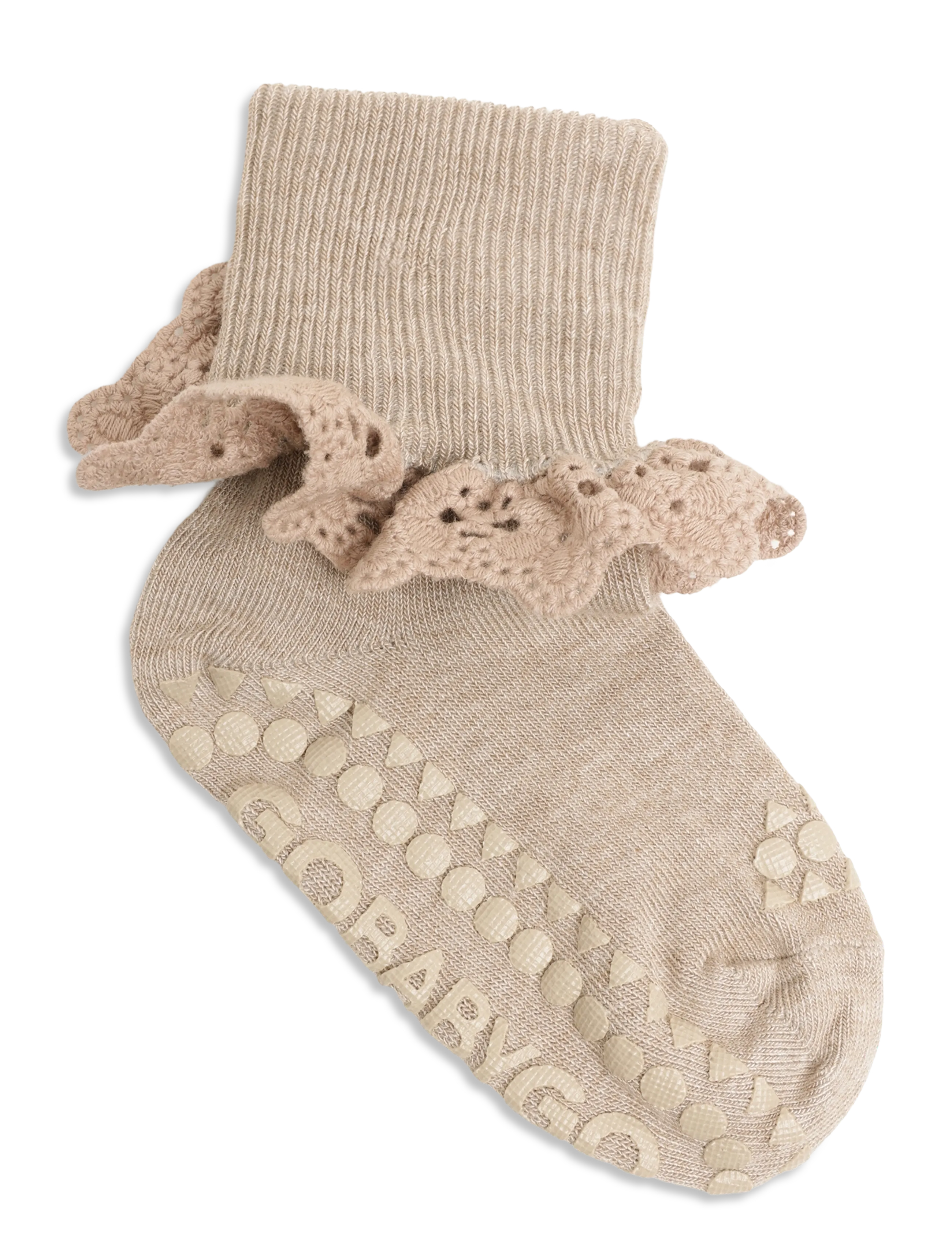 GoBabyGo - Non-Slip - viscose-bamboo lace - skridsikre sokker - light brown melange - 1