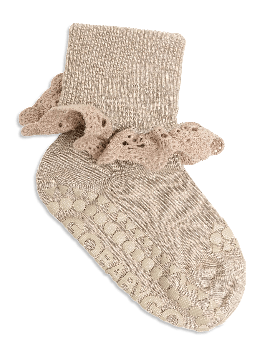GoBabyGo - Non-Slip - viscose-bamboo lace - skridsikre sokker - light brown melange - 1