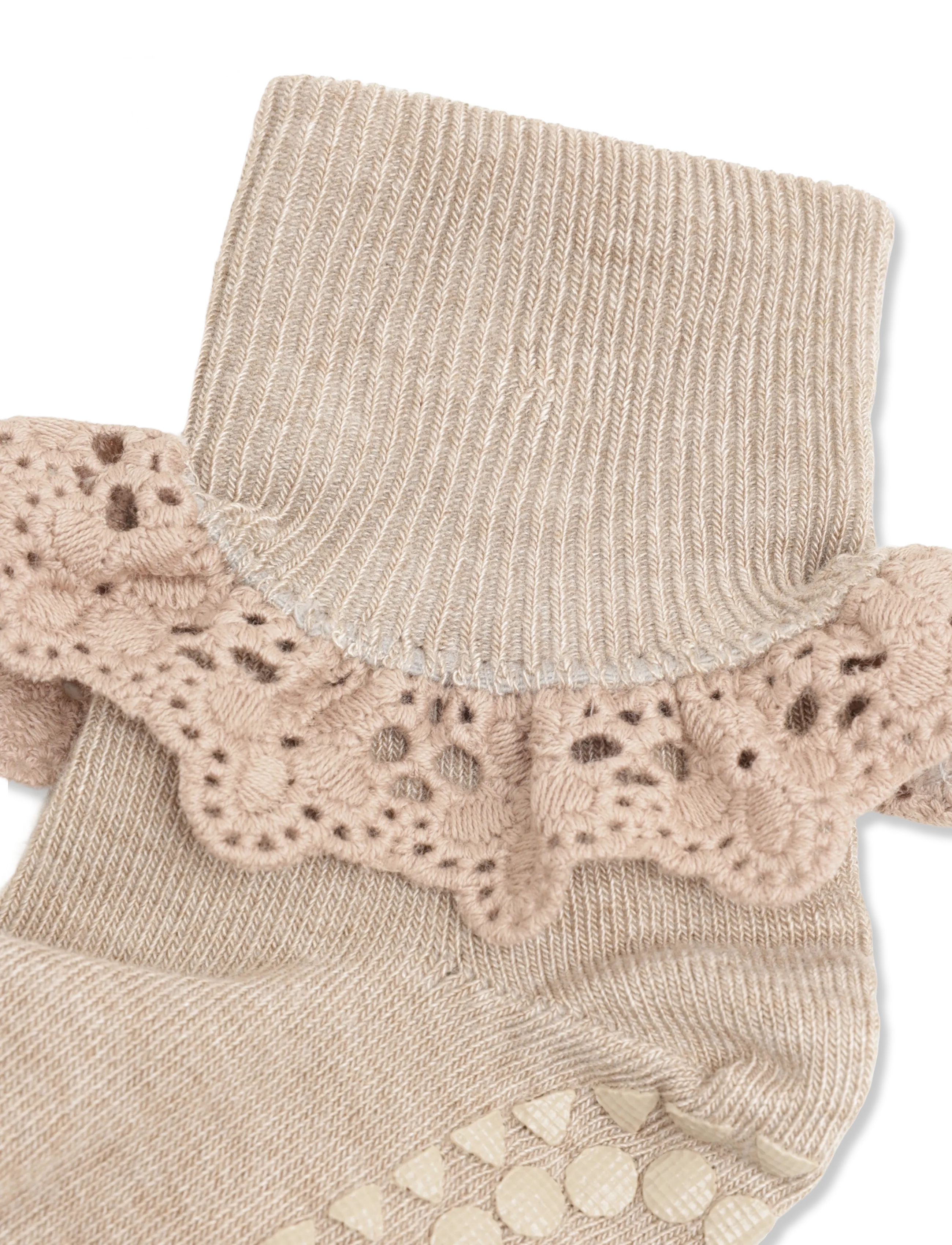 GoBabyGo - Non-Slip - viscose-bamboo lace - skridsikre sokker - light brown melange - 2