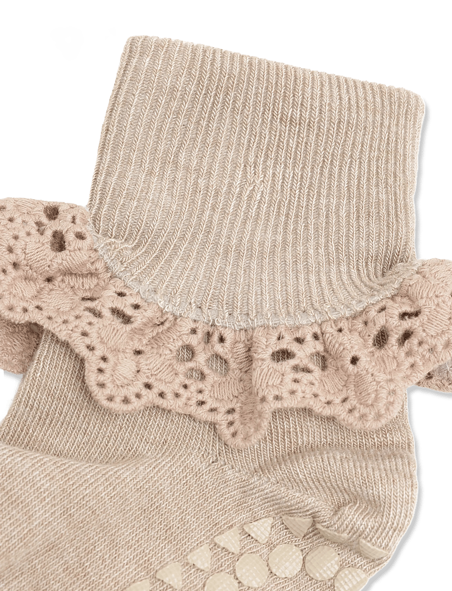 GoBabyGo - Non-Slip - viscose-bamboo lace - skridsikre sokker - light brown melange - 2
