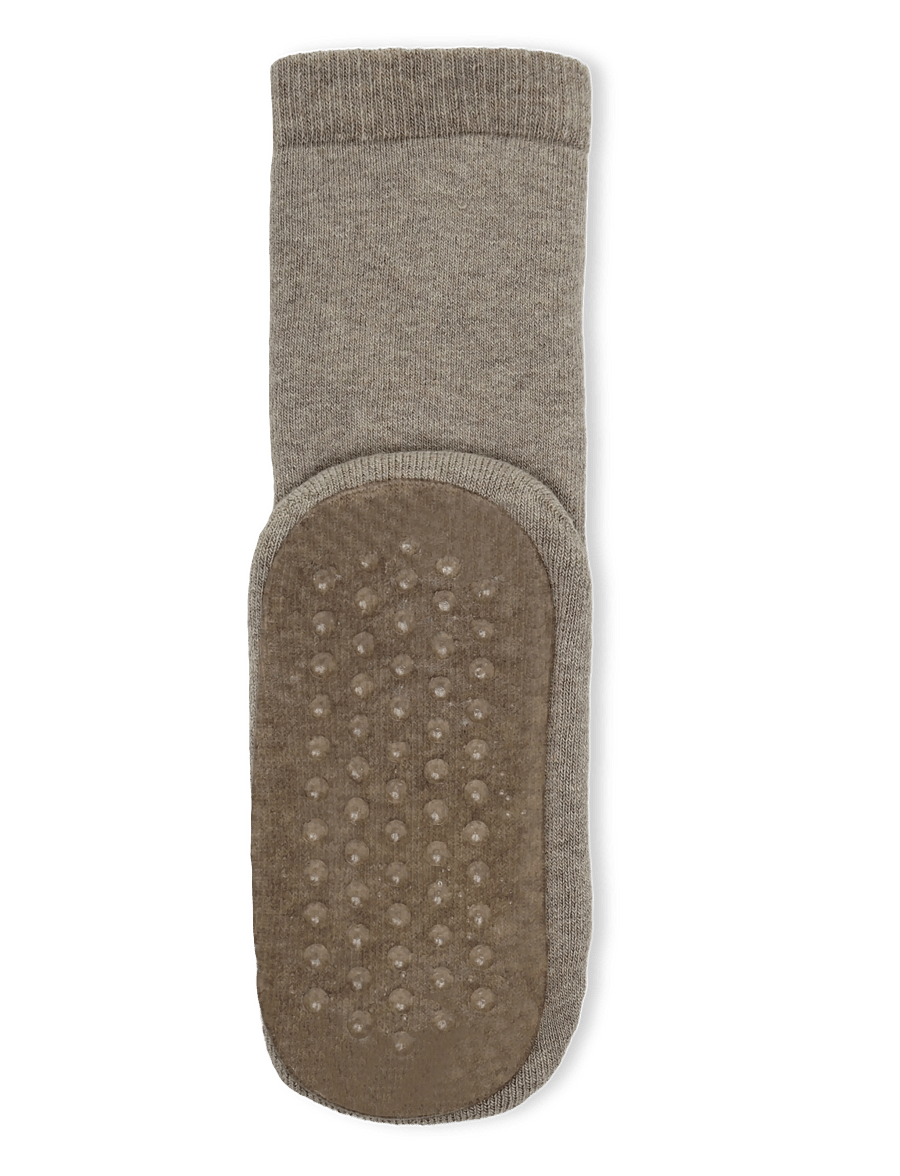 GoBabyGo - Cotton socks - anti-slip - skridsikre sokker - light brown melange - 1