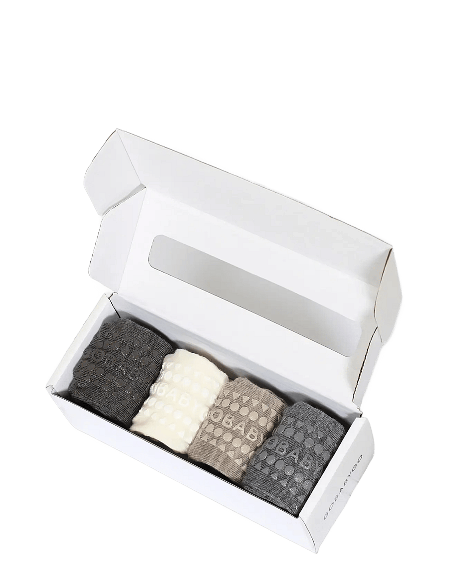 GoBabyGo - Combo box - Merino Wool - anti-rutsch socken - brown/ snow/ sand/ grey - 0