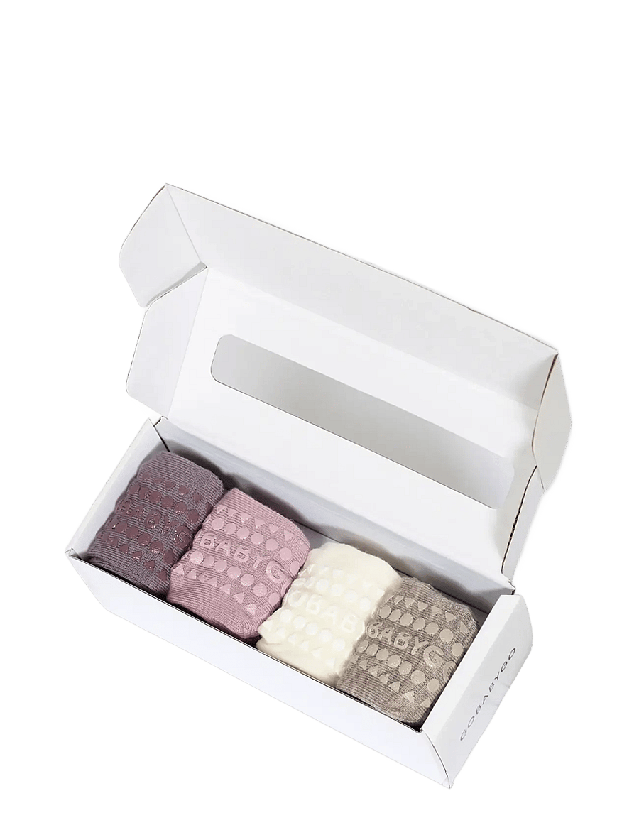 GoBabyGo - Combo box - Merino Wool - anti-rutsch socken - purple/ rose/ snow/ sand - 0