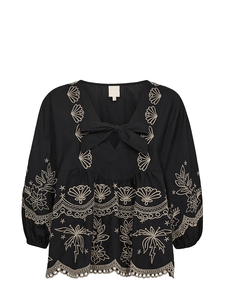 Gossia - SofjaGO Blouse - langärmelige blusen - black/sand - 0