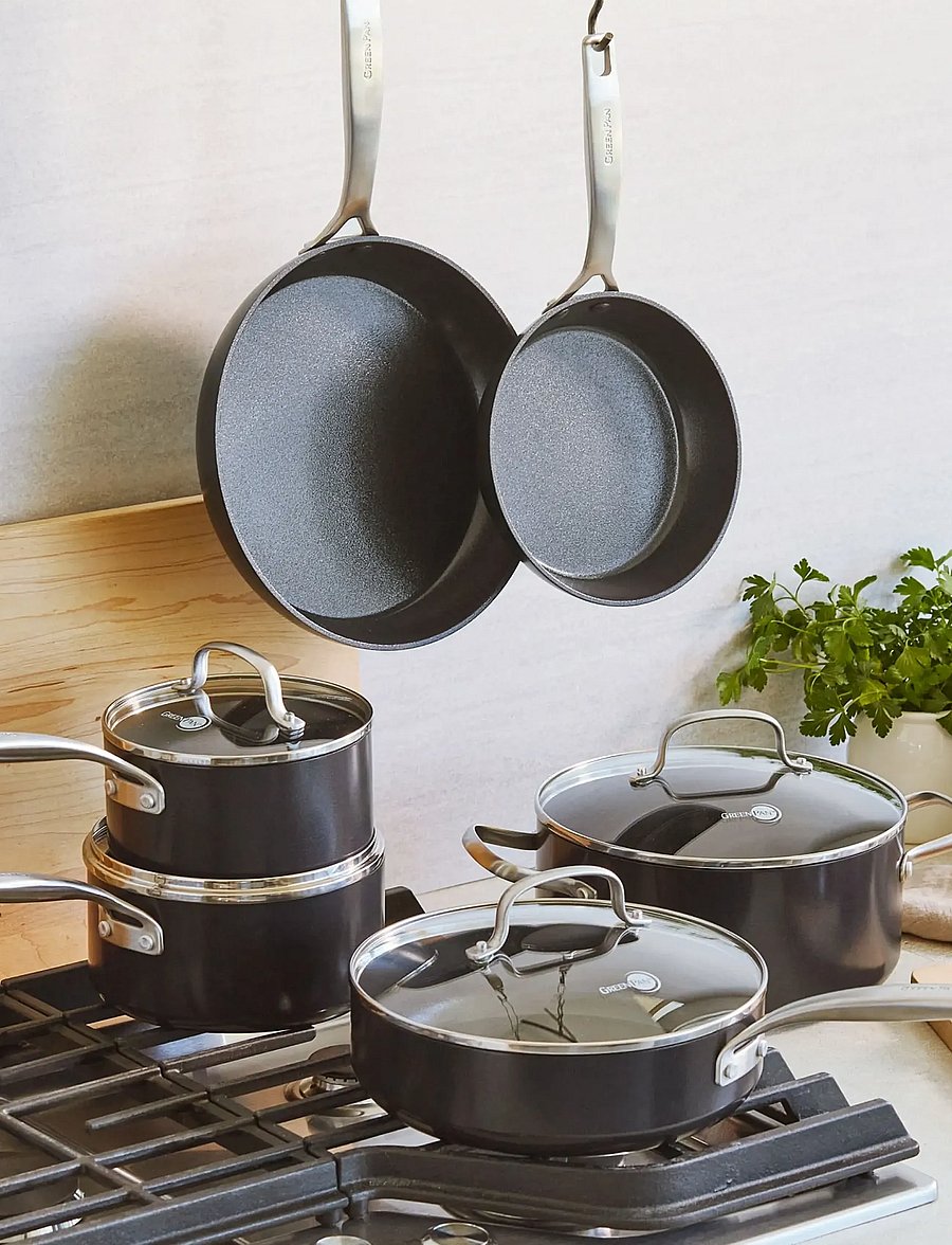 Greenpan - Skillet 28cm/4.3L with lid + helper handle - bratpfannen - black - 3