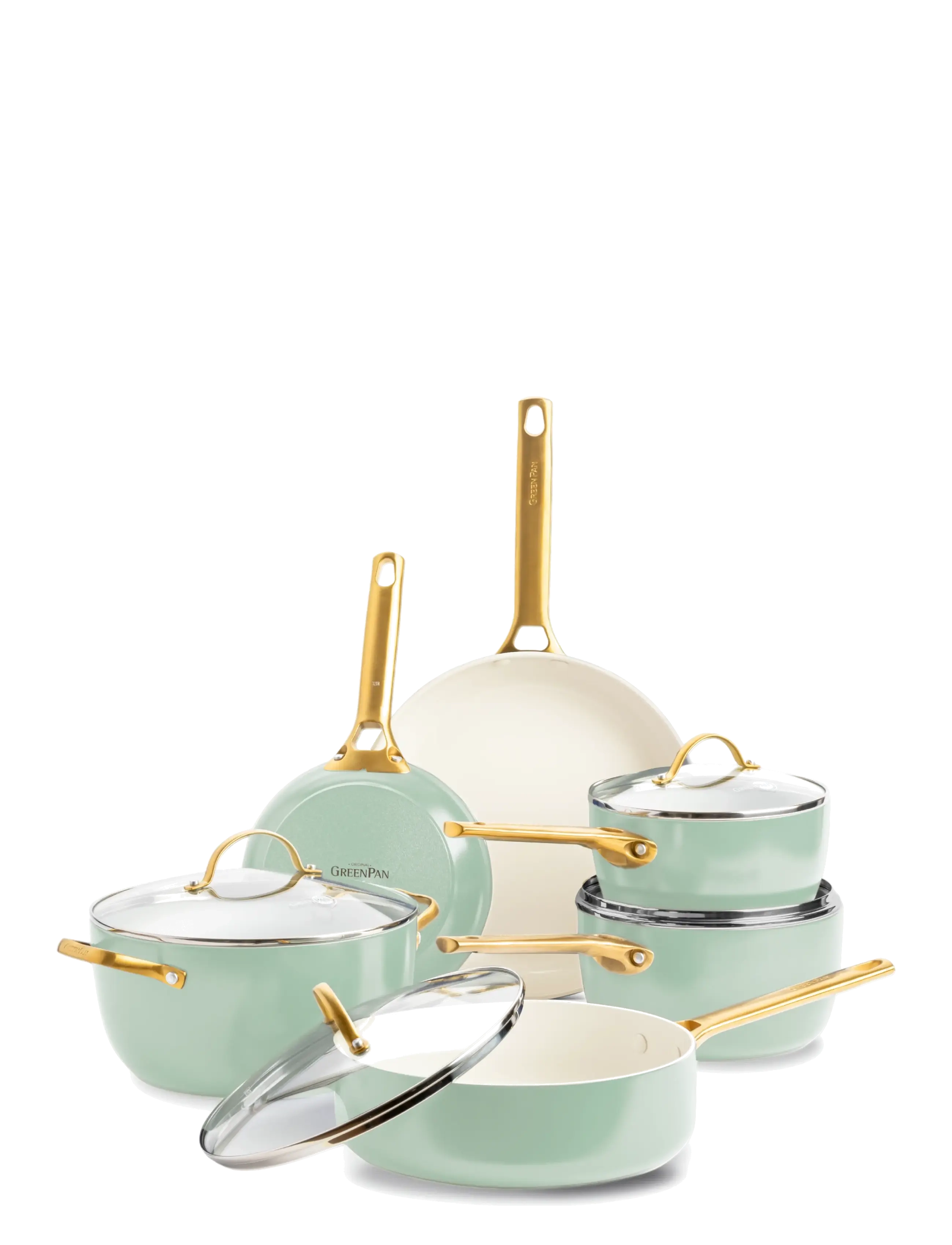 Greenpan Padova Reserve Grydesæt, 10 Dele – Pastelgrøn, One Size, Pots & Pans, Grün - Frying Homeware