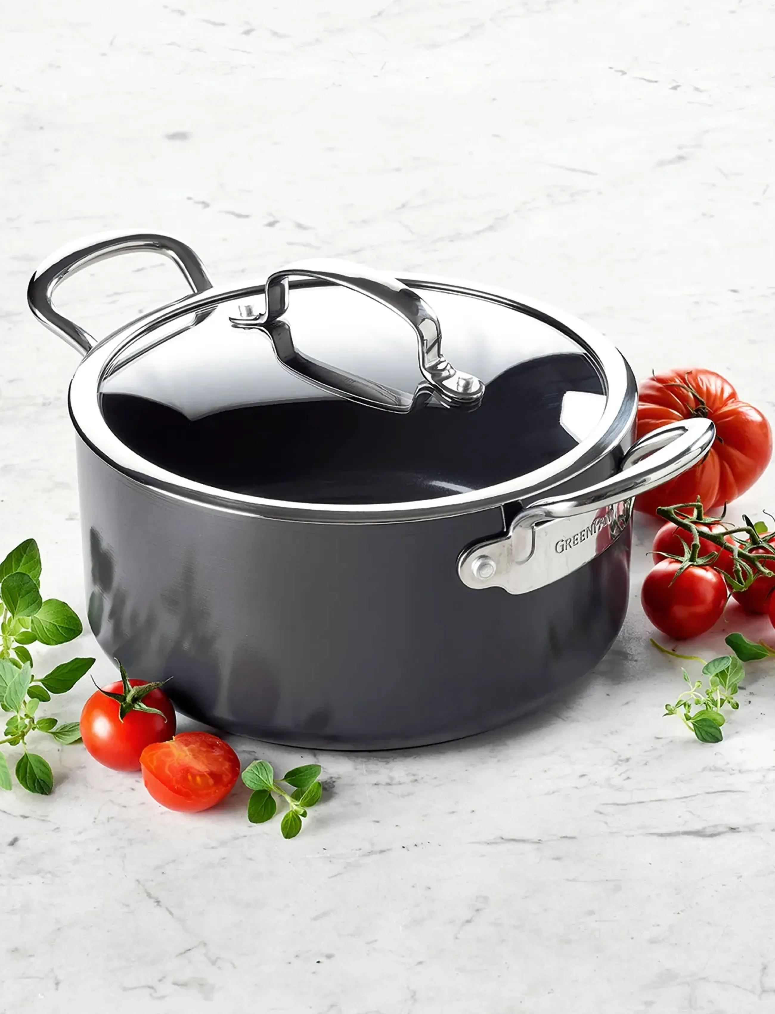 Greenpan Casserole 24Cm/5.1L/5.4Qt With Lid, Ø 24 cm, Pots & Pans, Schwarz - Dishes, Homeware