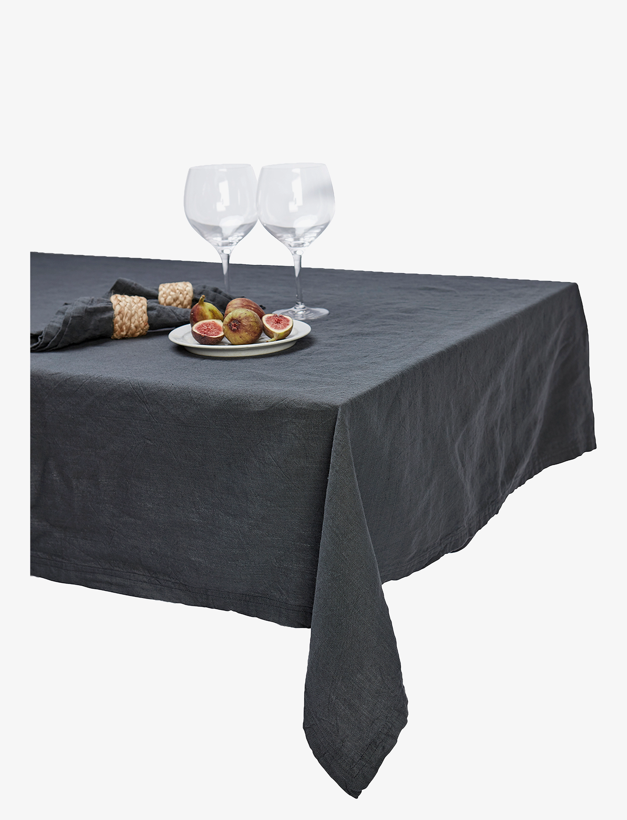 Gripsholm TABLE CLOTH LINEN BLEND WHITE 145x250 - Textilien - ANTHRACITE / black