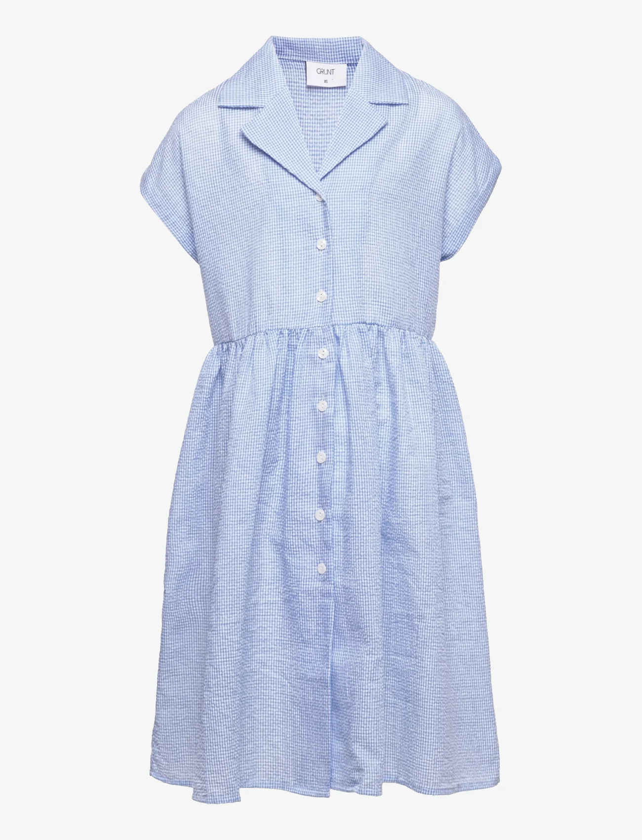 Grunt - Jane Check Dress - kurzärmelige freizeitkleider - light blue - 0
