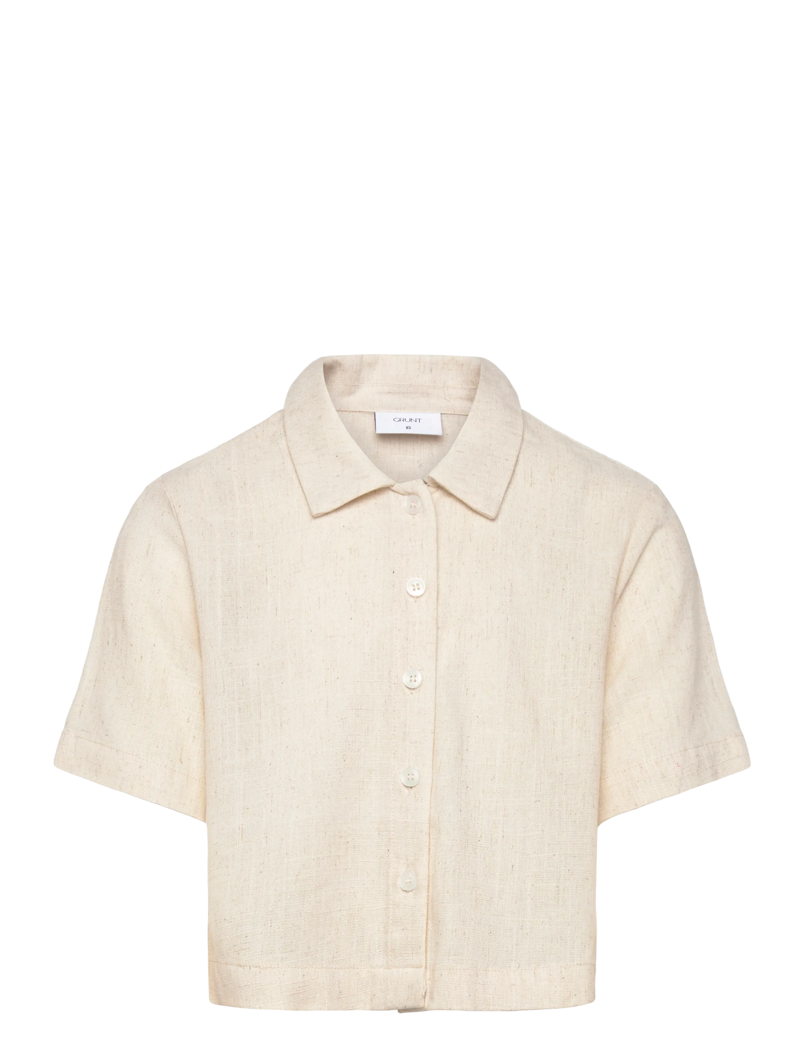 Grunt Grlusi Linen Shirt, M/12Y, Shirts, Beige - Short-sleeved Kinder
