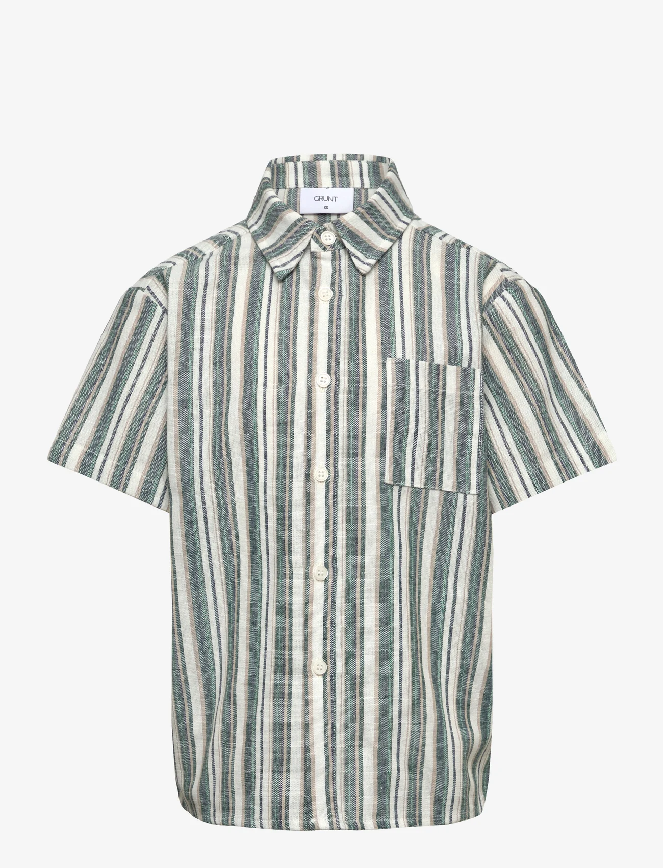 Grunt - Namur Stripe Shirt - kortärmade t-shirts - bottle green - 0