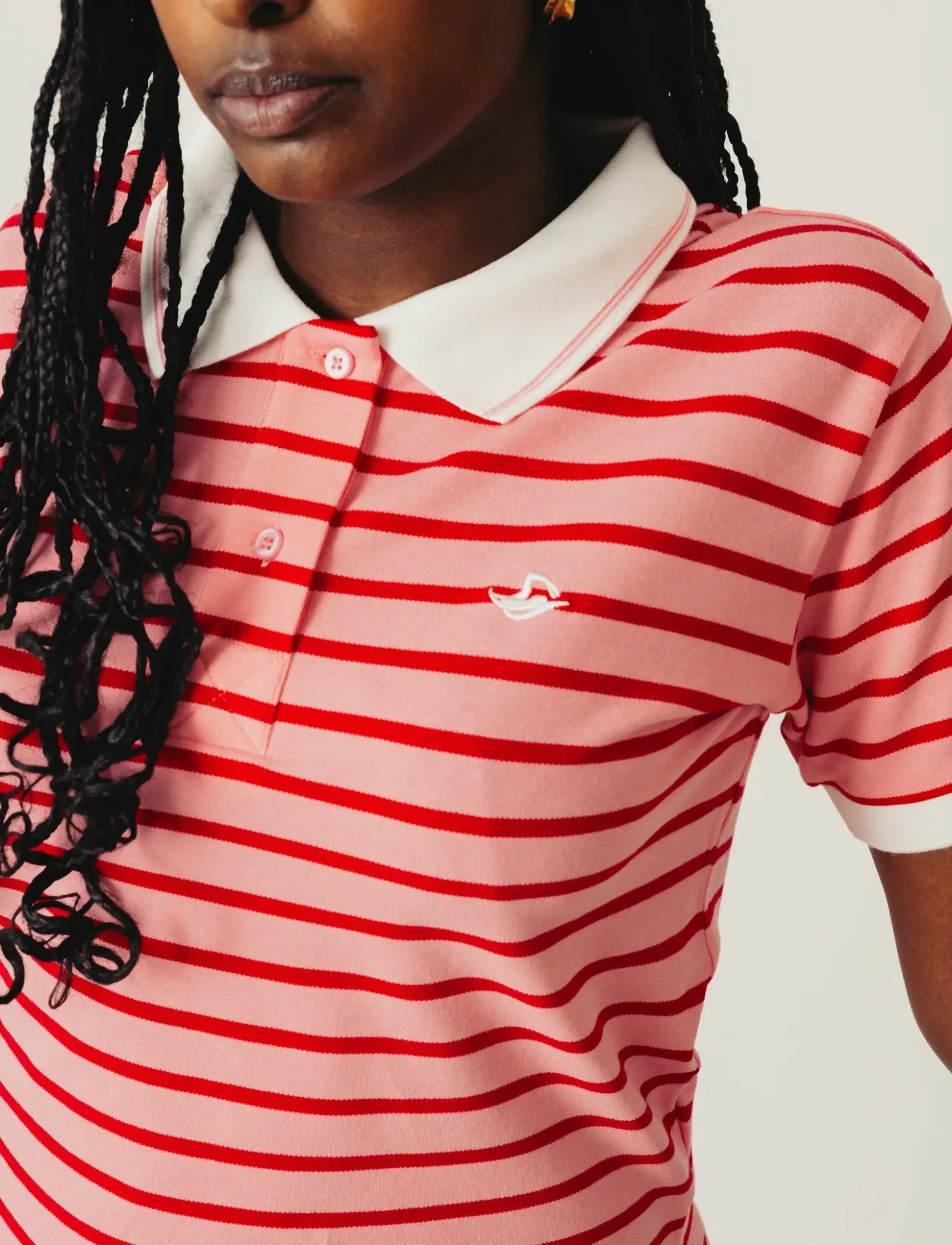Grunt Grstur Polo Tee, Børn, Stribet Poloshirt, Pink, Str: S/10Y