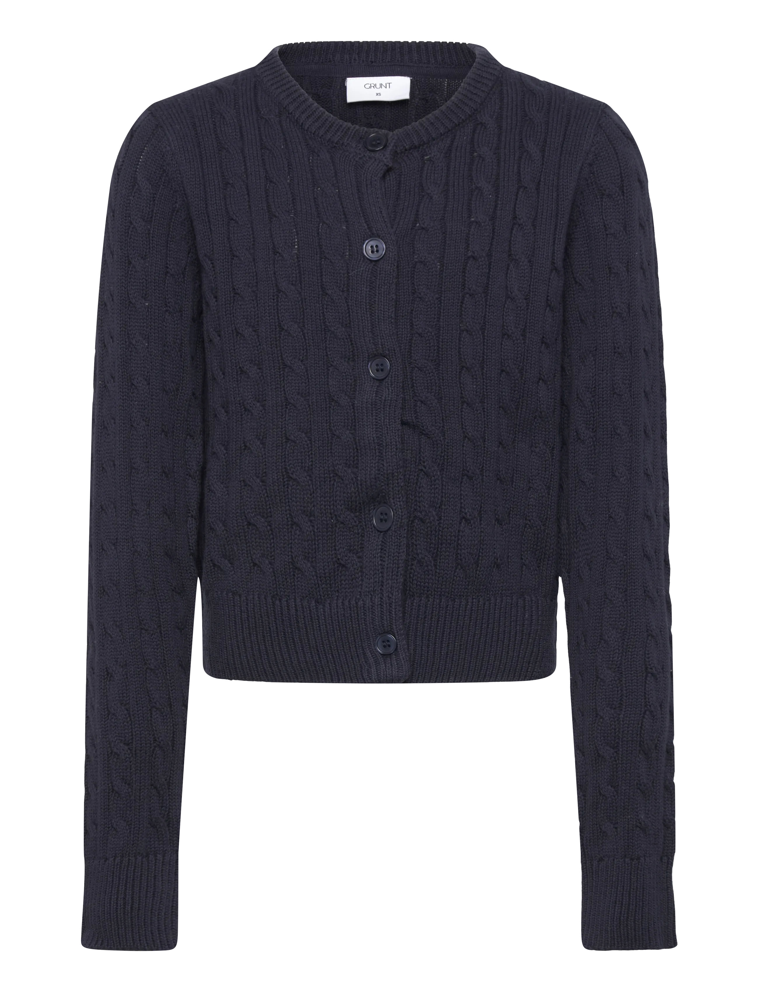 Grunt Grline Cable Ls Knit Cardigan, M/12Y, Navy, Strik > Cardigans, Børn