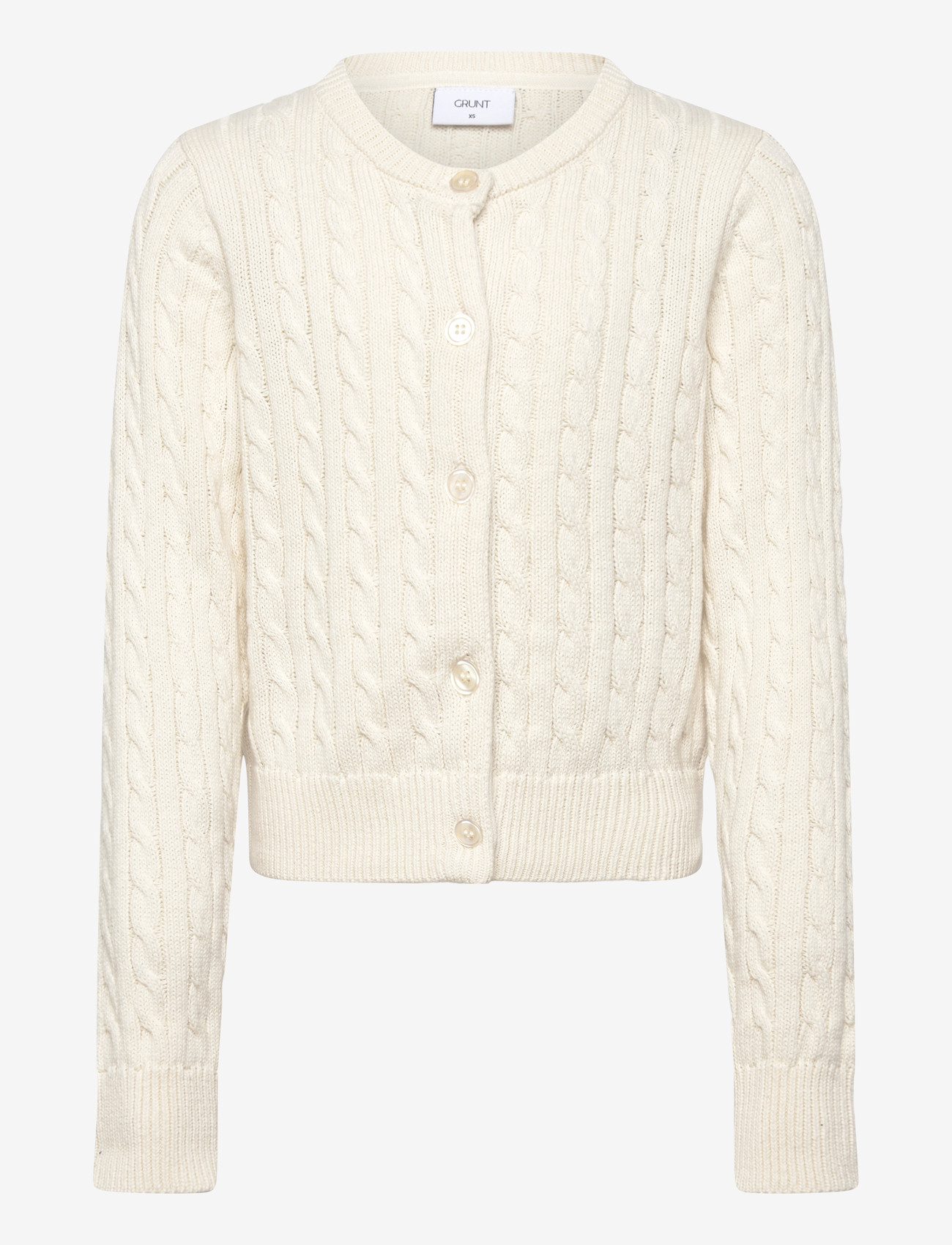 Grunt - GRLine Cable LS Knit Cardigan - koftor - off white - 0
