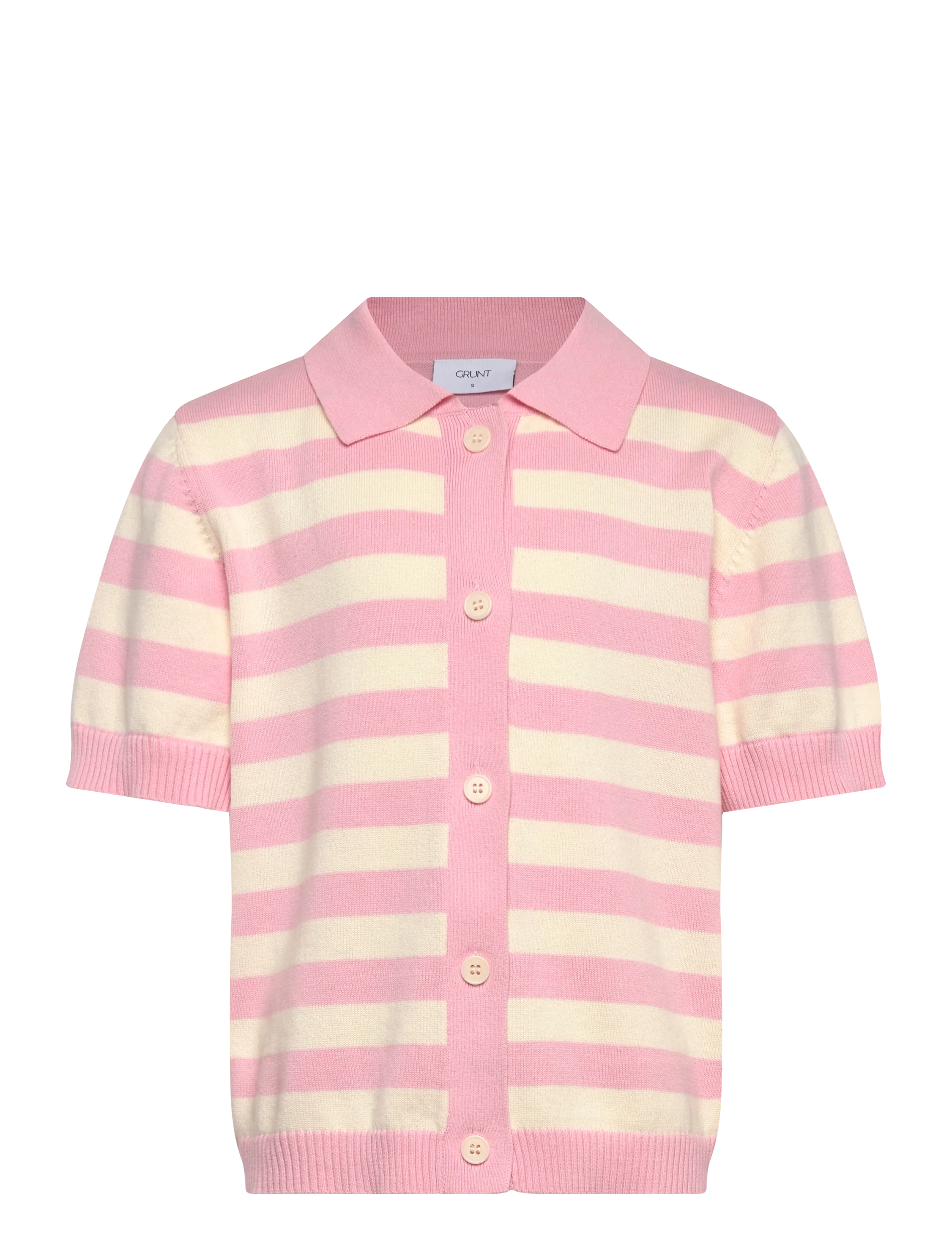 Grunt GRCarla SS Stripe Knit Cardigan - Strickmode - LIGHT RED STRIPE / pink/rose