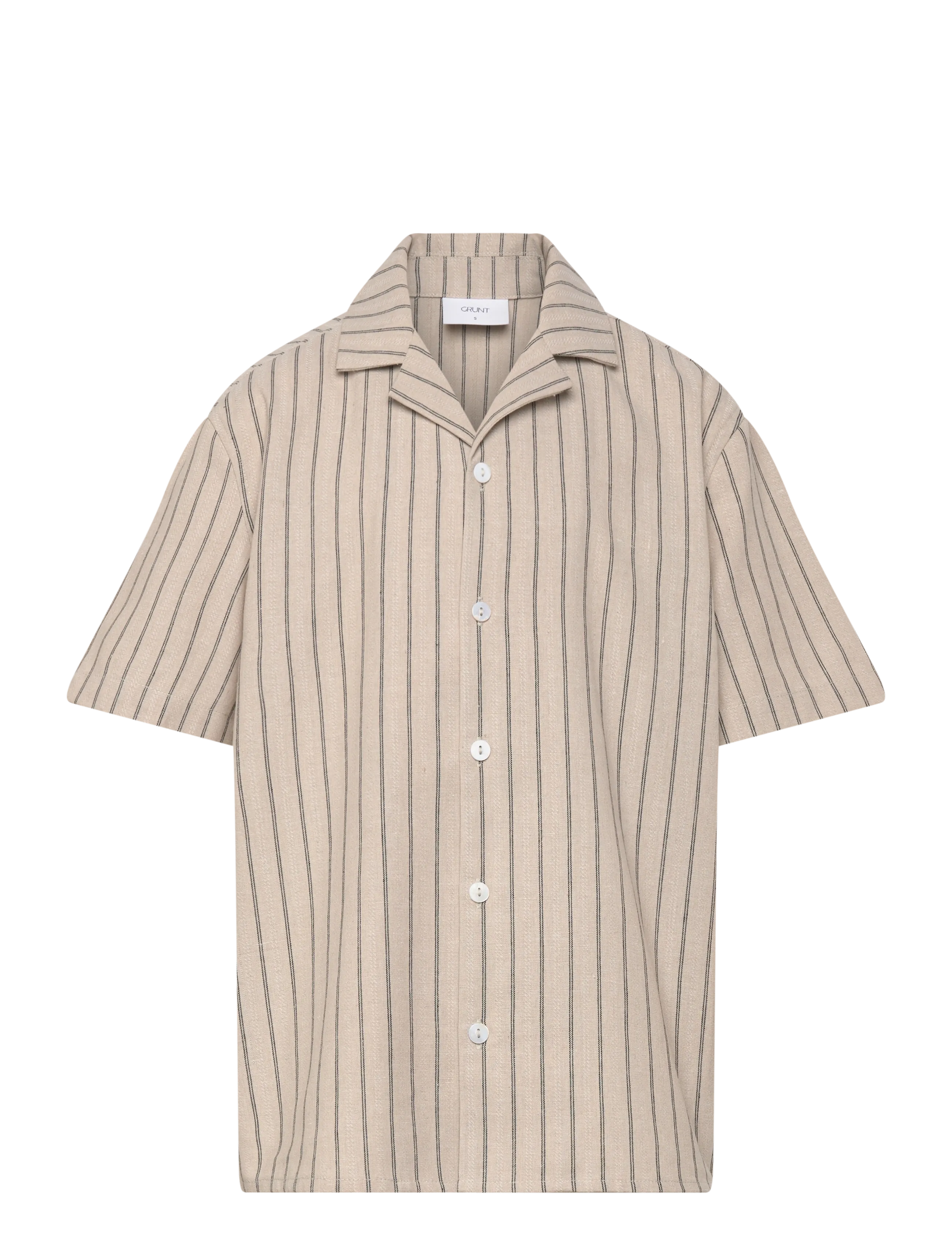 Grunt Grjim Stripe Ss Shirt, Mænd, Stribet Kortærmet Camp Krave Skjorte, Cream, Str: 176